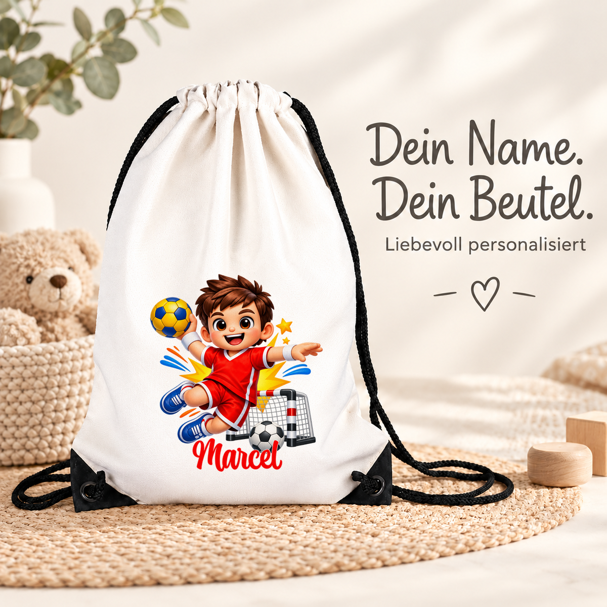 MUCKKI-PRO:1923003296103a158d5341920af4139aa23c1f1426d3d743357b68c858f54faf:Turnbeutel Handball 1 mit Wunschname personalisiert