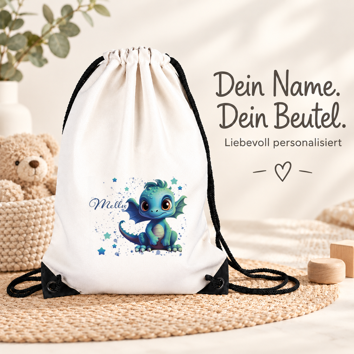 MUCKKI-PRO:be86697417ede0721c654a48274f3a15cc5a1518f6ba12d9195e7093423925c1:Turnbeutel Drache 2 mit Wunschname personalisiert