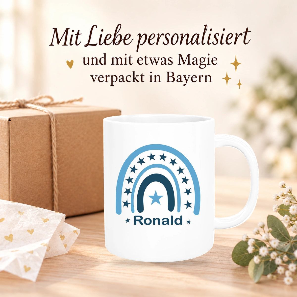 Tasse Wunschname Regenbogen 3 Keramik Kinderbecher versch. Farben