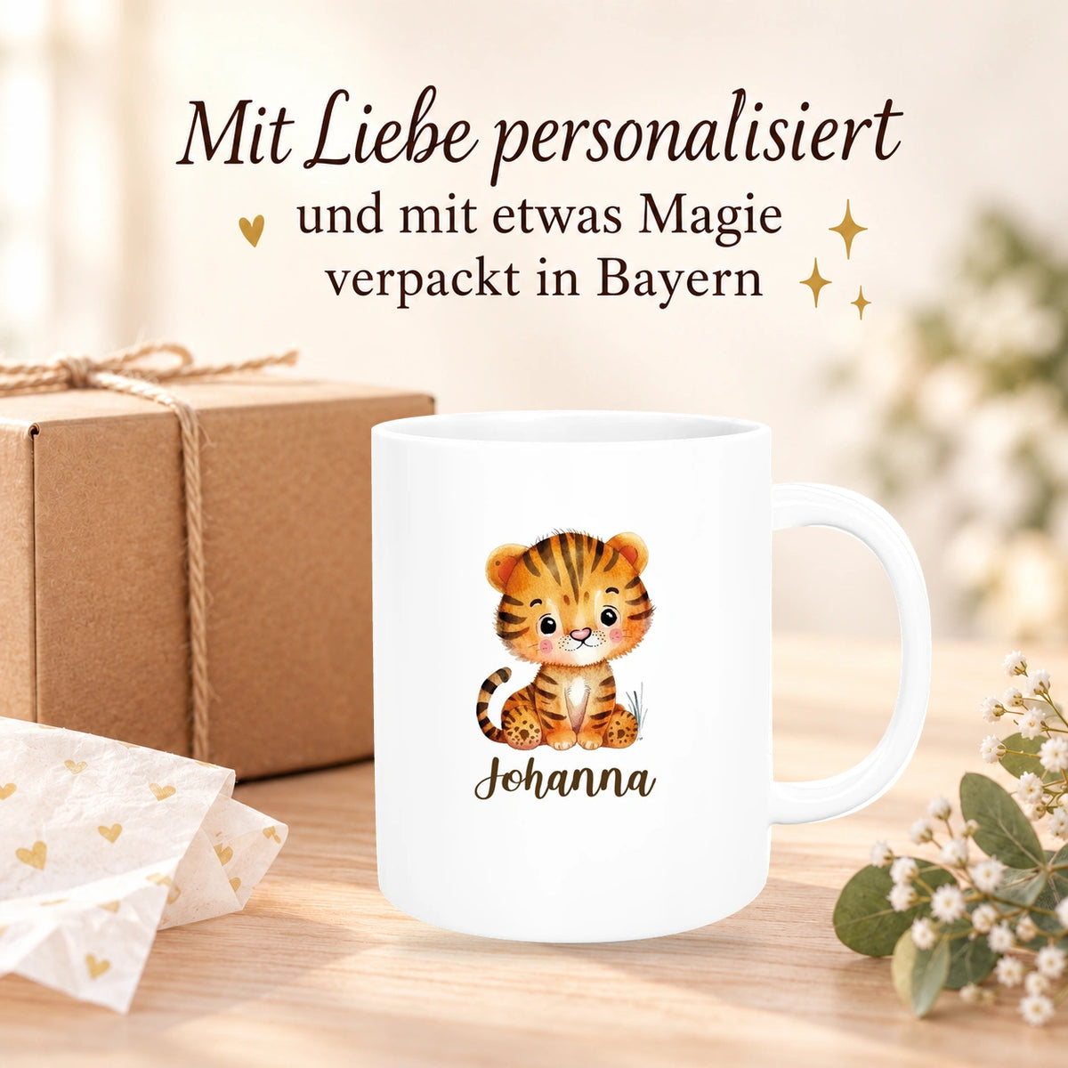 MUCKKI-PRO:d05a93863bd764cf88b848b6b1641a2d2bf8f8373354a1262f2b5fc42230ff3d:Tasse Wunschname Tiger 1 Keramik Kinderbecher versch. Farben