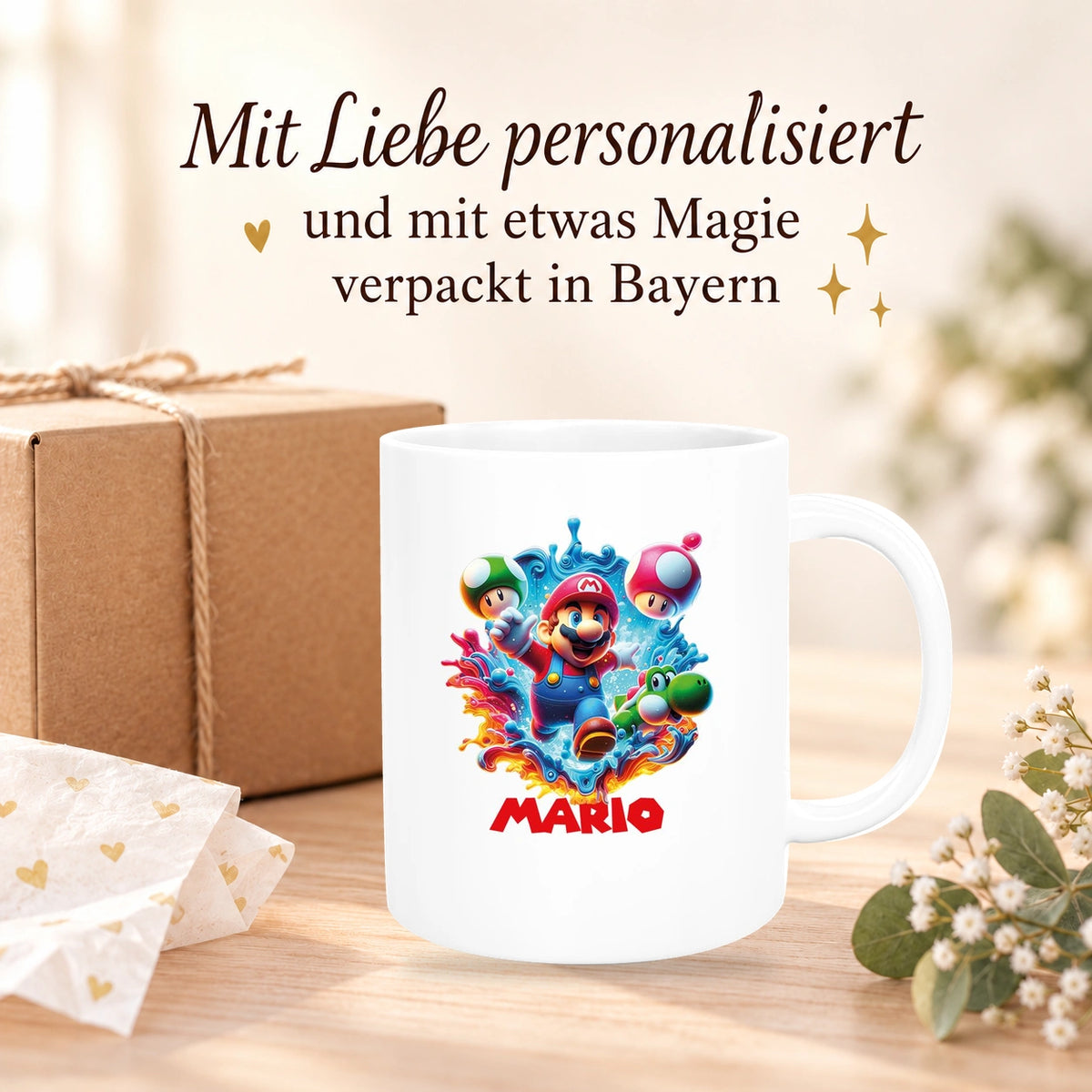 MUCKKI-PRO:6613a65aff67a04c178c7ff5648e0258d6cb0128291c18160a43f53725469478:Tasse Wunschname Super-Mario 8 Keramik Kinderbecher personalisiert versch. Farben