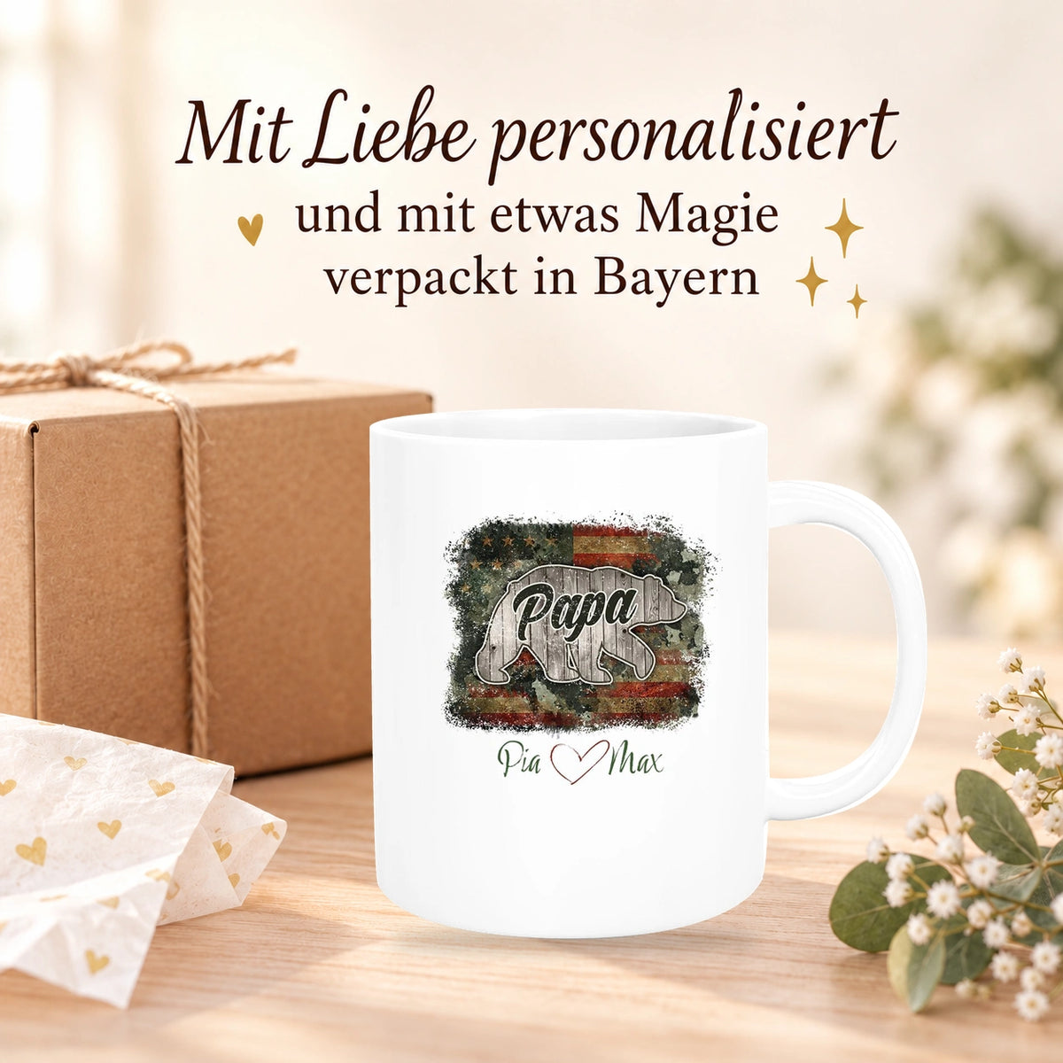 Tasse Vatertag 7 Papa "Bär" Wunschnamen Keramik Personalisiert versch. Farben