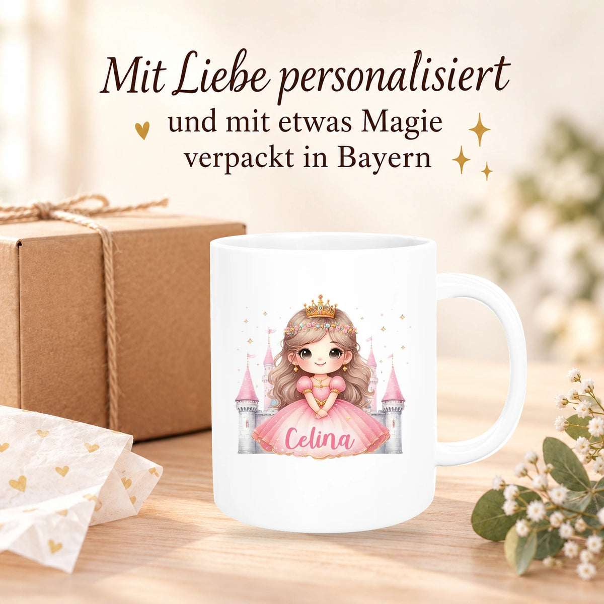 Tasse Kinder Prinzessin 3 Wunschname Keramik Kinderbecher personalisiert versch. Farben