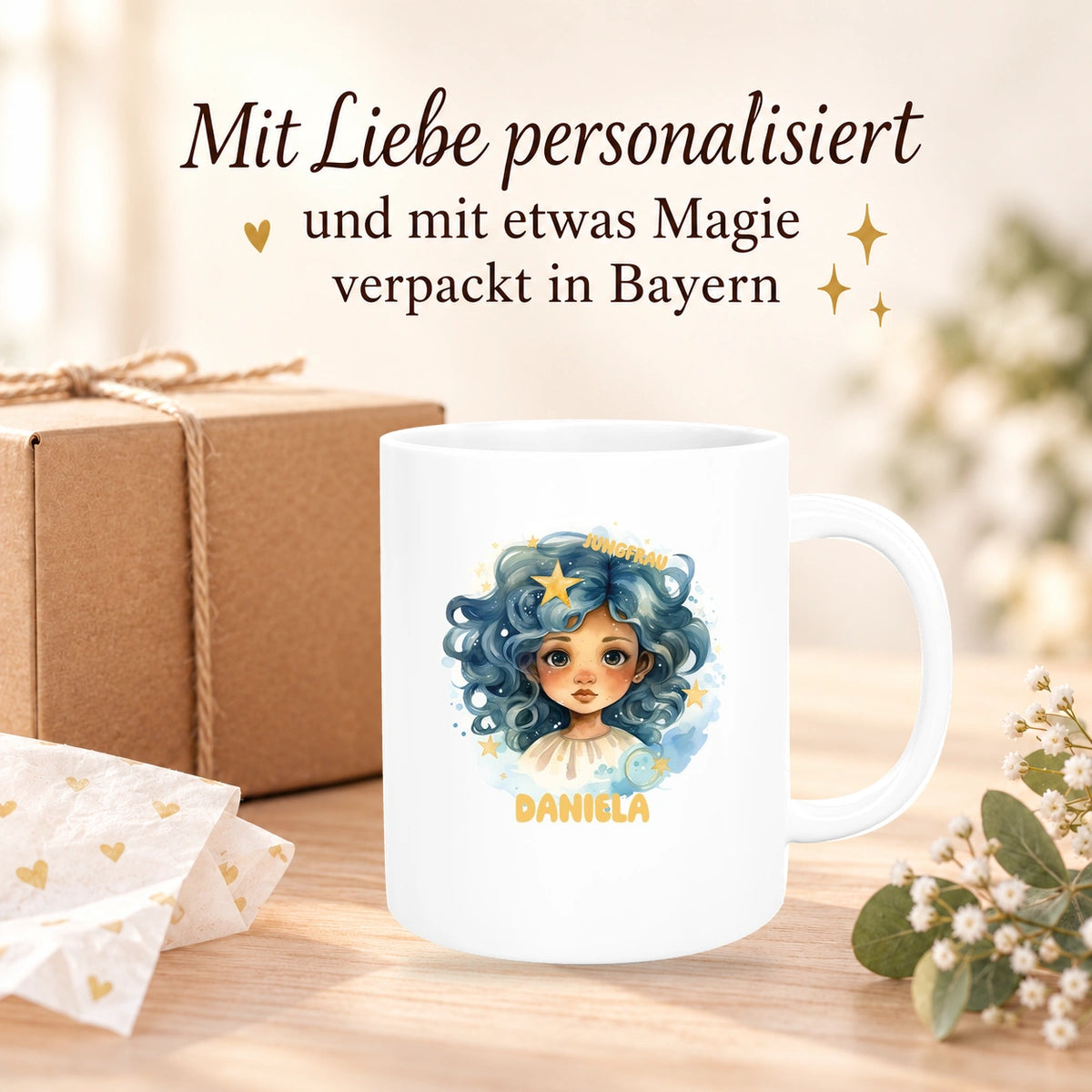 MUCKKI-PRO:03e991dd779b9b30c4b42707a81da6156b5ec81a7809ad322fa8e6d2a4d90b35:Tasse Sternzeichen Kinder Jungfrau 1 Wunschname Keramik Kinderbecher personalisiert versch. Farben