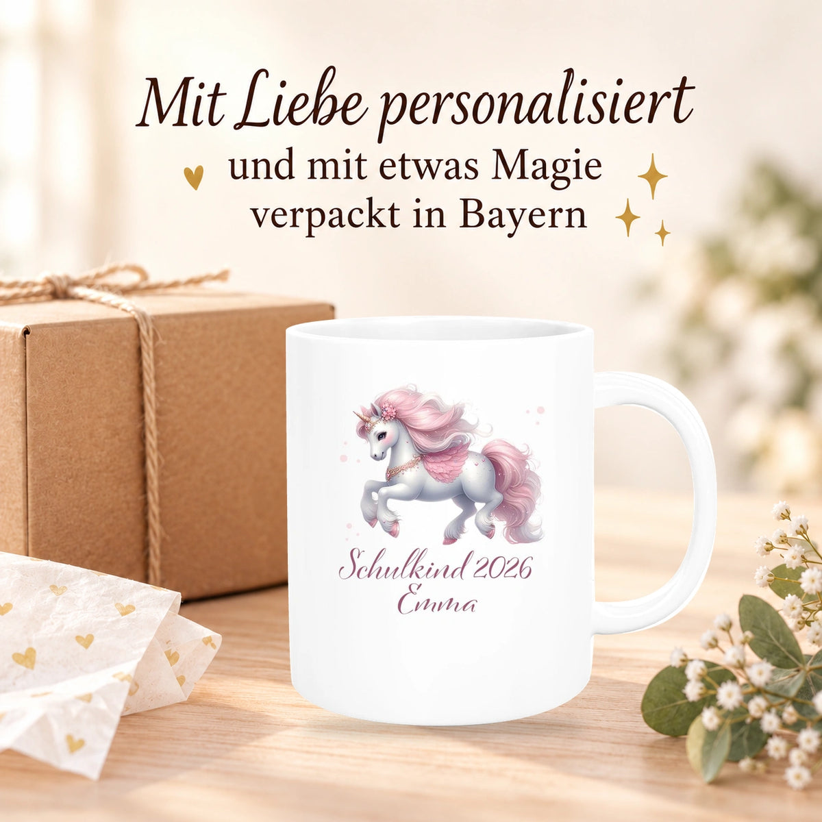 Tasse Schulkind 03 Wunschname Einhorn Keramik Kinderbecher Personalisiert versch. Farben