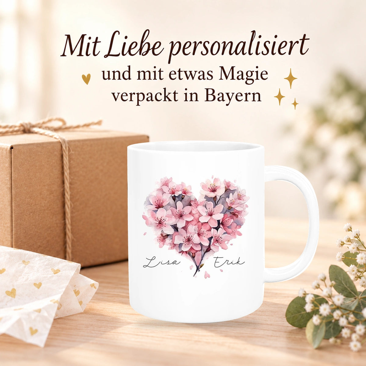 MUCKKI-PRO:153dc86c485ca2e5cd5babdb24d9933fb85b2eb99354df87c634b95ba097707c:Tasse Liebe - Kirschblüten-Herz Valentinstag Wunschnamen Keramik personalisiert versch. Farben