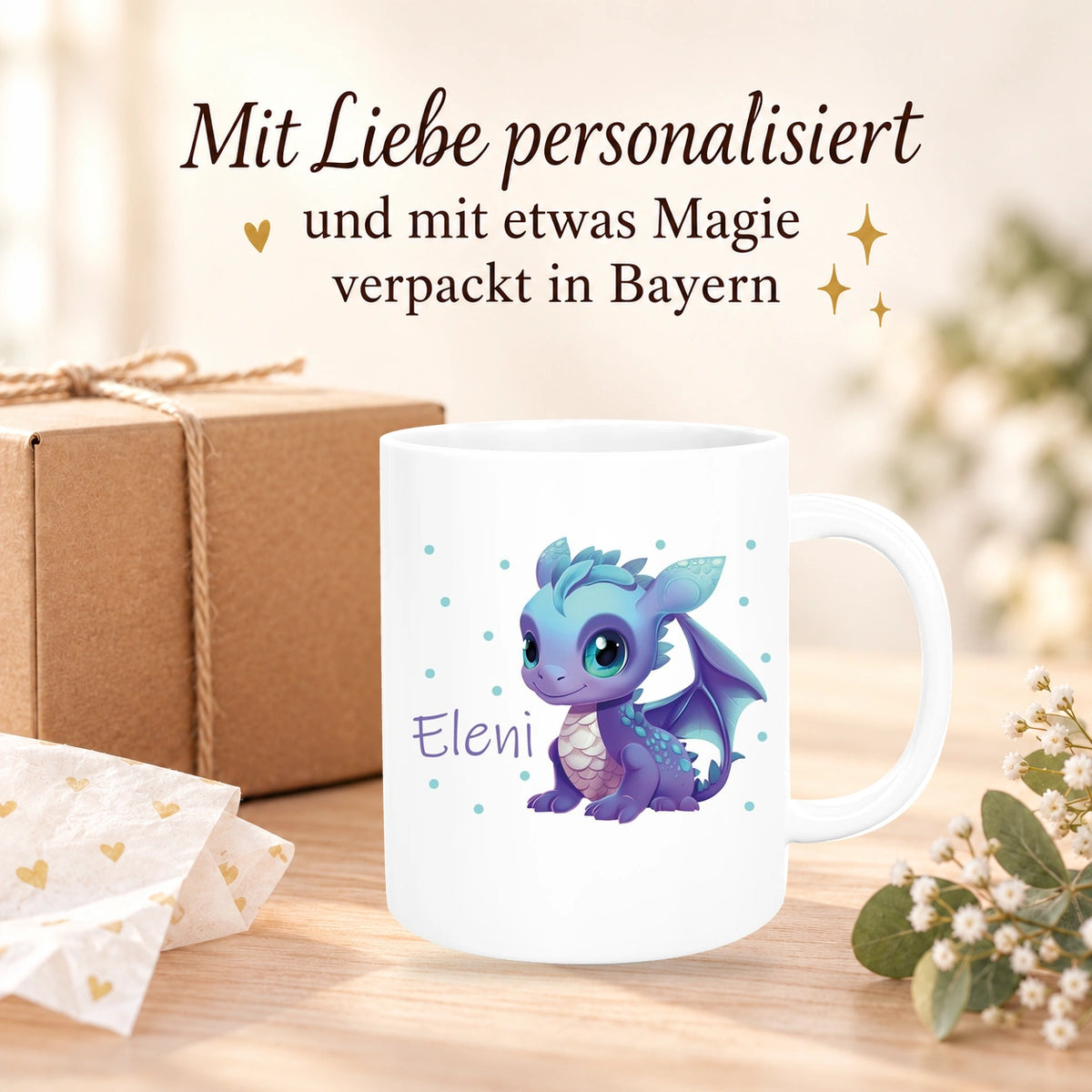 Tasse Wunschname Drache 1 Keramik Kinderbecher versch. Farben