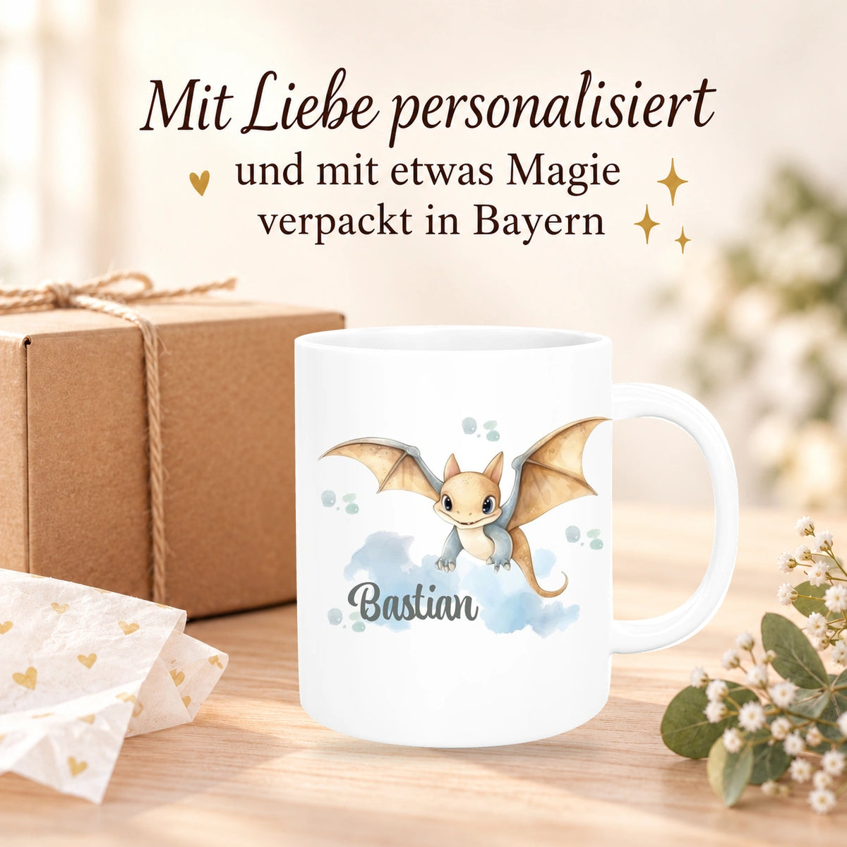Tasse Wunschname Dino 4 Keramik Kinderbecher versch. Farben