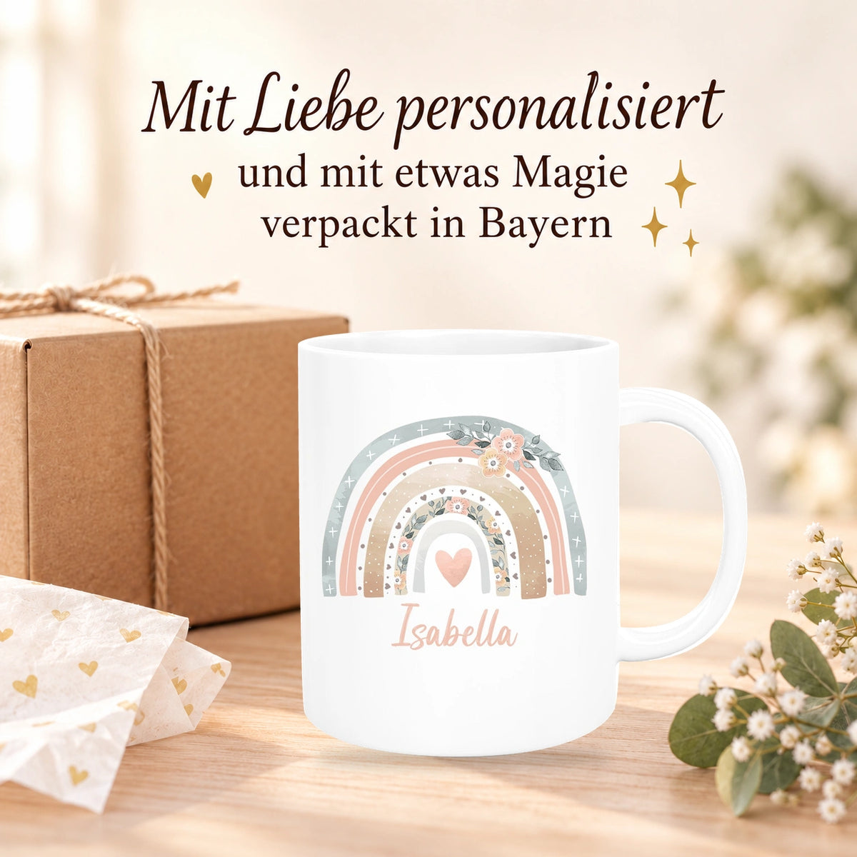 Tasse Wunschname Regenbogen 7 Keramik Kinderbecher versch. Farben