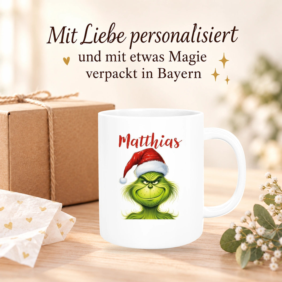 Tasse Wunschname Weihnachten Grinch 3 Keramik Kinderbecher versch. Farben