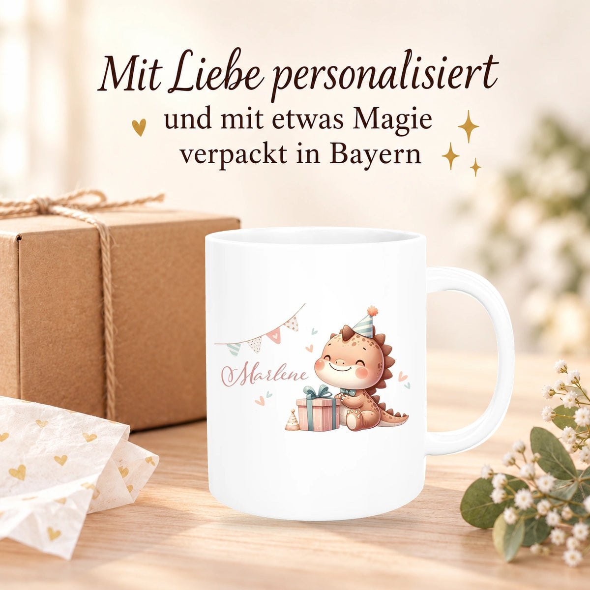 MUCKKI-PRO:8e68da38ae195d302a31c4758fbcaada92f30868b65e3d454022c2eaf43688a6:Tasse Dino 18 Wunschname Keramik Kinderbecher Personalisiert versch. Farben