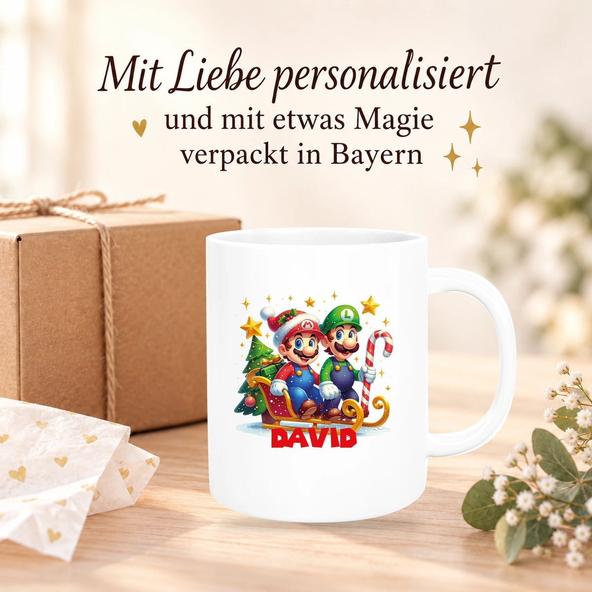 Tasse Wunschname Weihnachten Super-Mario 1 Keramik Kinderbecher versch. Farben