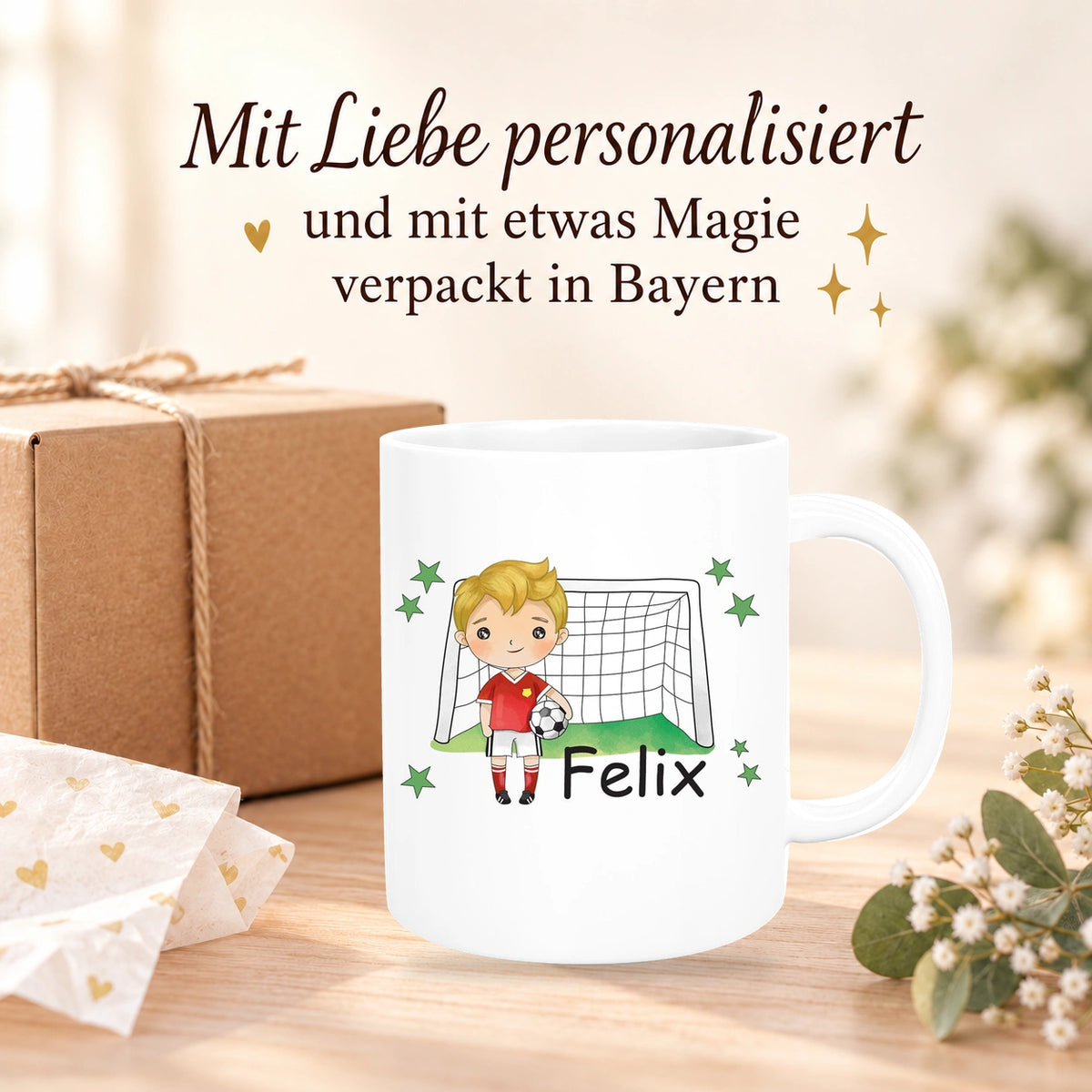 Tasse Fußball 1 Wunschname Keramik Kinderbecher personalisiert versch. Farben