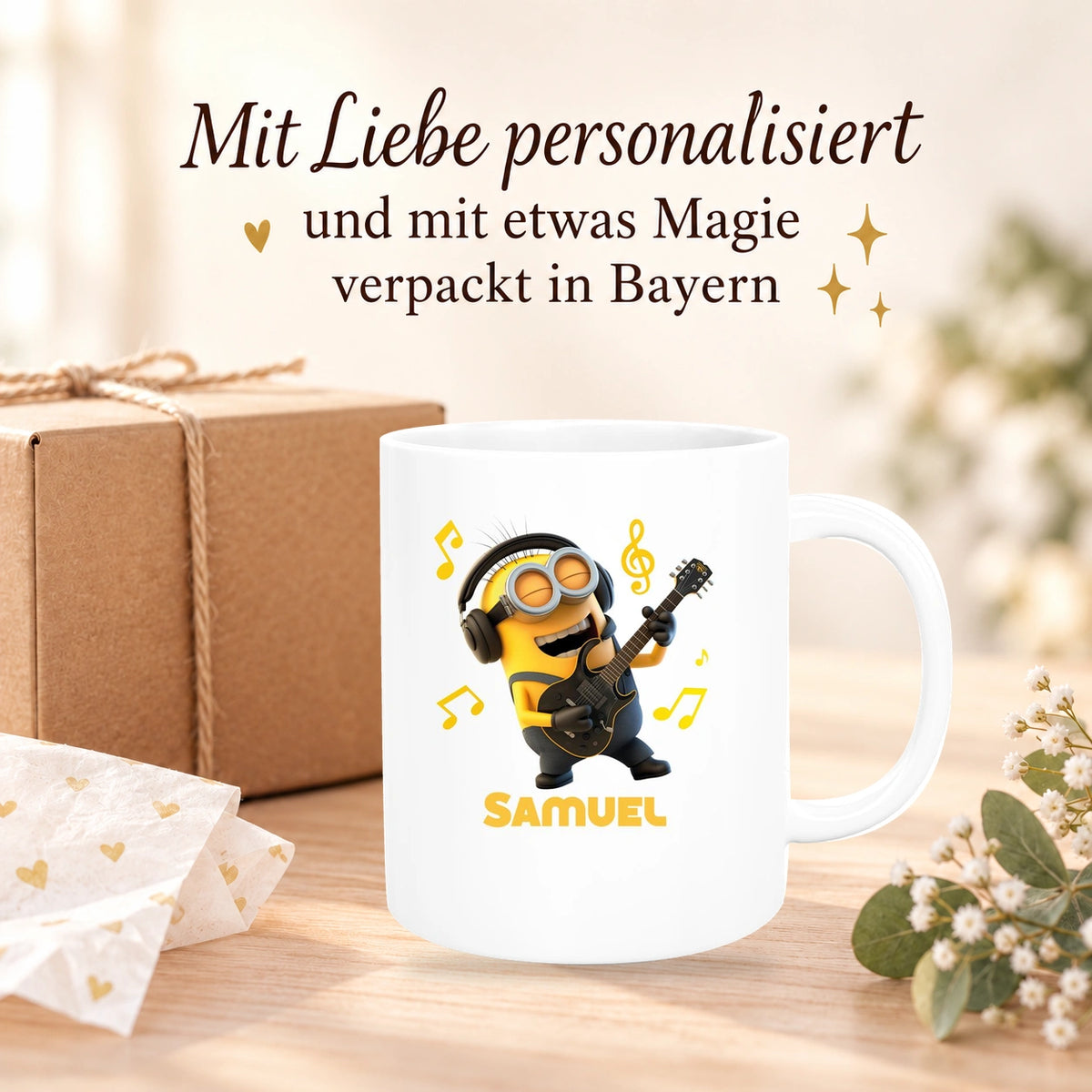 MUCKKI-PRO:d106d3d82591f9175a069e56f9b560c8fa39edacf3c28712c5ac92c0db42dbea:Tasse Minions Kinder Minion 6 Rockstar Wunschname Keramik Kinderbecher personalisiert versch. Farben