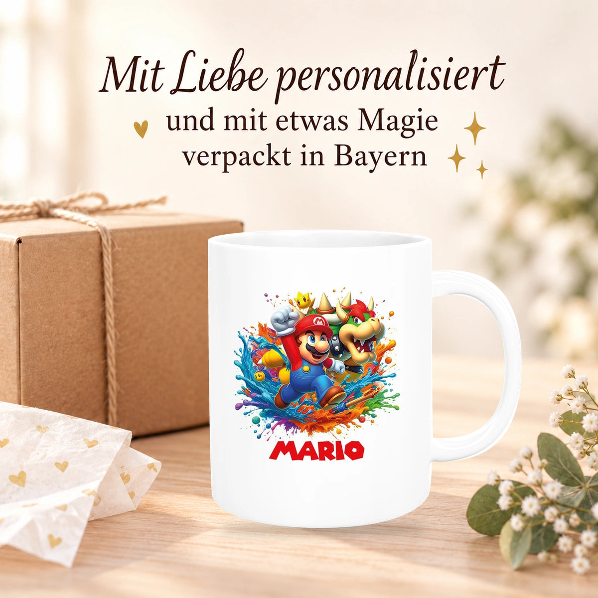 Tasse Wunschname Super-Mario 5 Keramik Kinderbecher personalisiert versch. Farben