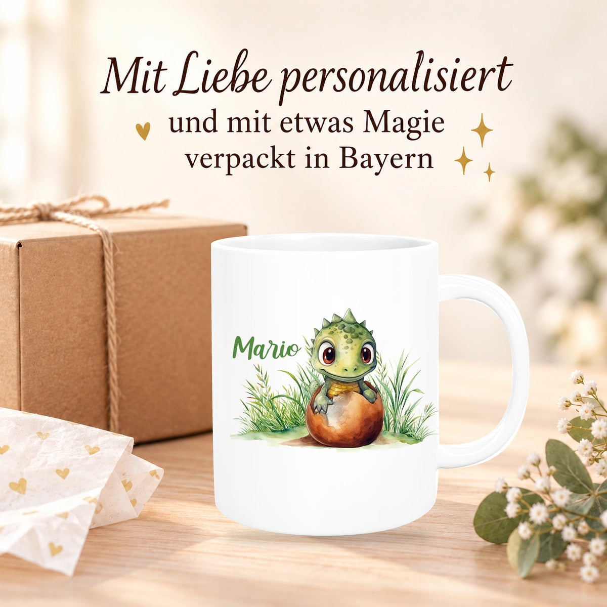 Tasse Dino 7 Wunschname Keramik Kinderbecher Personalisiert versch. Farben