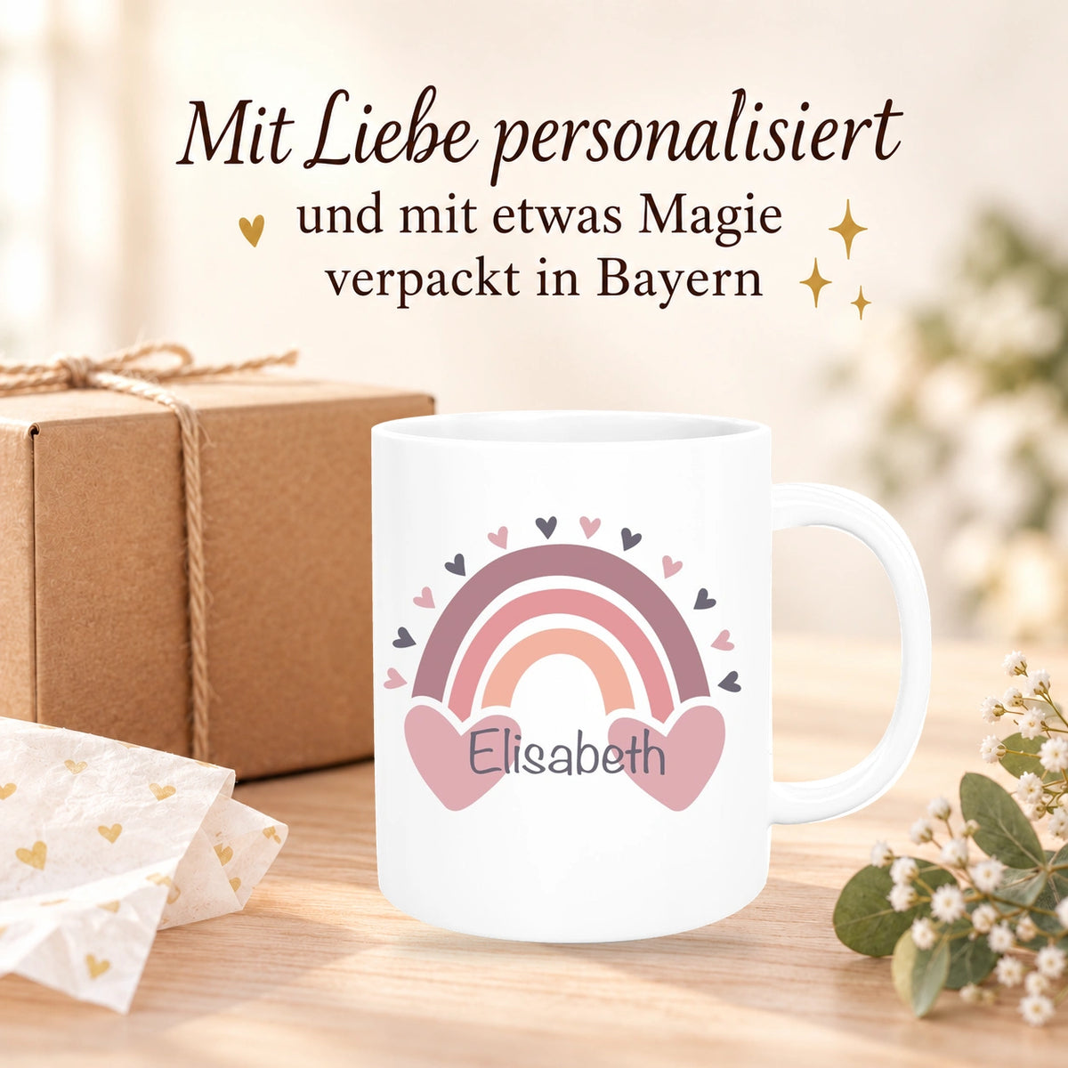 MUCKKI-PRO:a2481721932a72f83b7393bd1698ed02e9f5a3b2db4091483cc9912fef81f801:Tasse Wunschname Regenbogen 2 Keramik Kinderbecher versch. Farben