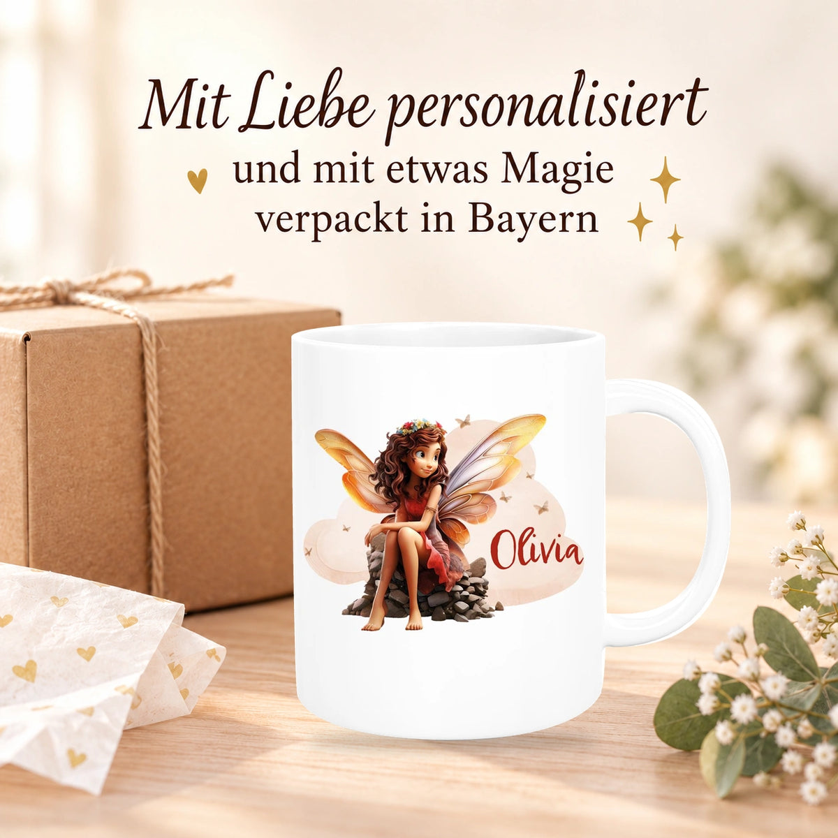 MUCKKI-PRO:4aae8bd78d5d739dc907f1ec87cac59327b8f5c773625dc1d31ea3a51c954a83:Tasse Fee 2 Wunschname Keramik Kinderbecher personalisiert versch. Farben