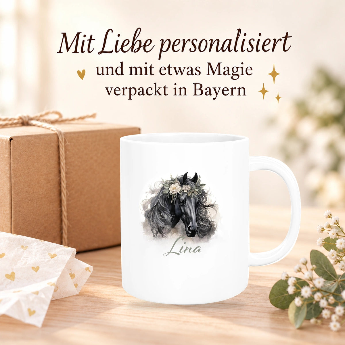 MUCKKI-PRO:91e2aed18ead050b0353ee2e3d0425b7e35b9b9e7b7b9fc1de39eedde61d9921:Tasse Pferd 3 Wunschnam Keramik Kinderbecher personalisiert versch. Farben