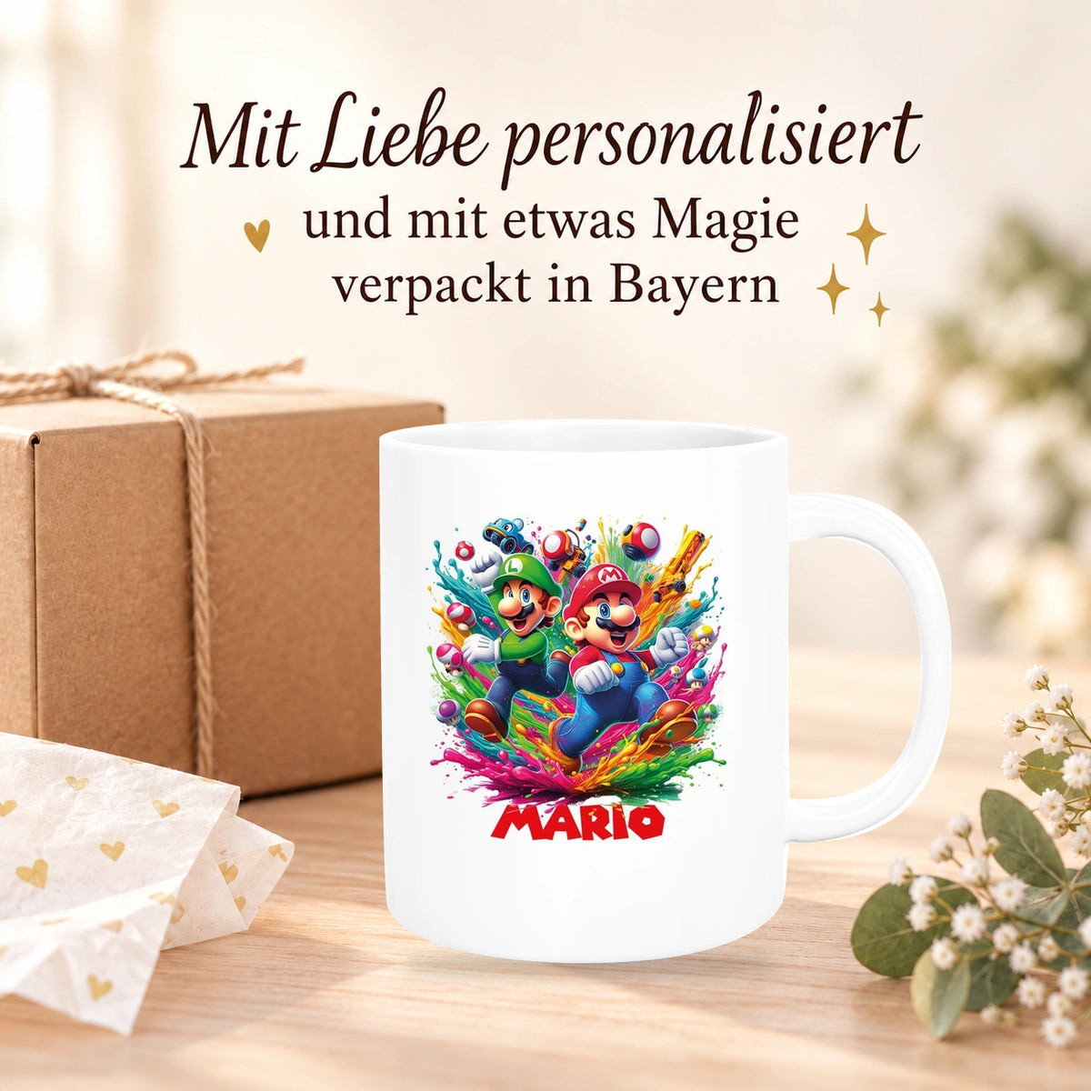 MUCKKI-PRO:622f0e8607a1e0bf7724b32a7a8552746e7b2850376b7ee9a5e151b9e51fb830:Tasse Wunschname Super-Mario 6 Keramik Kinderbecher personalisiert versch. Farben