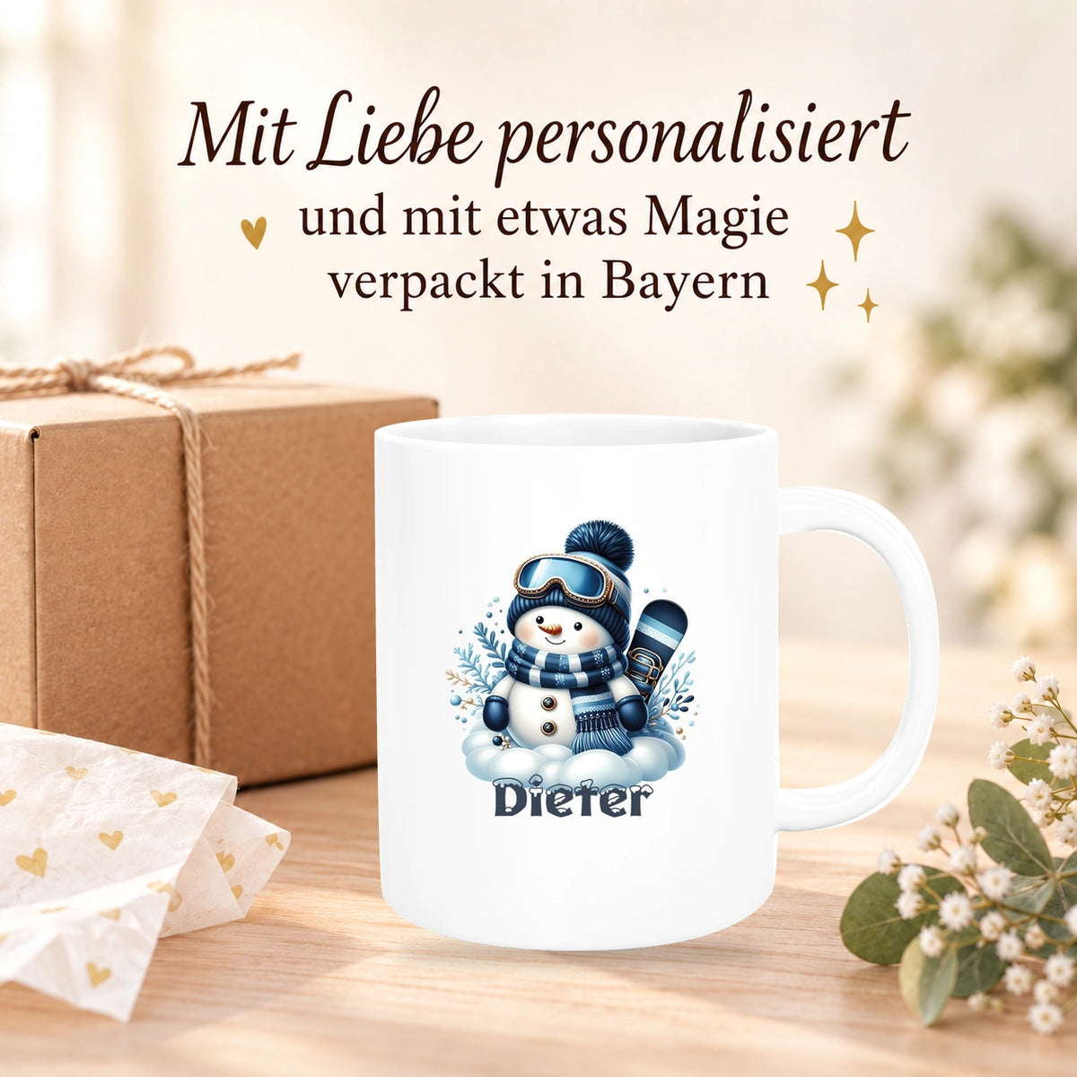 MUCKKI-PRO:5914a43eccb2f600117325f5984b725a02178843da62057e919d4bebd53fedc5:Tasse Wunschname Weihnachten Schneemann 6 Keramik Kinderbecher versch. Farben