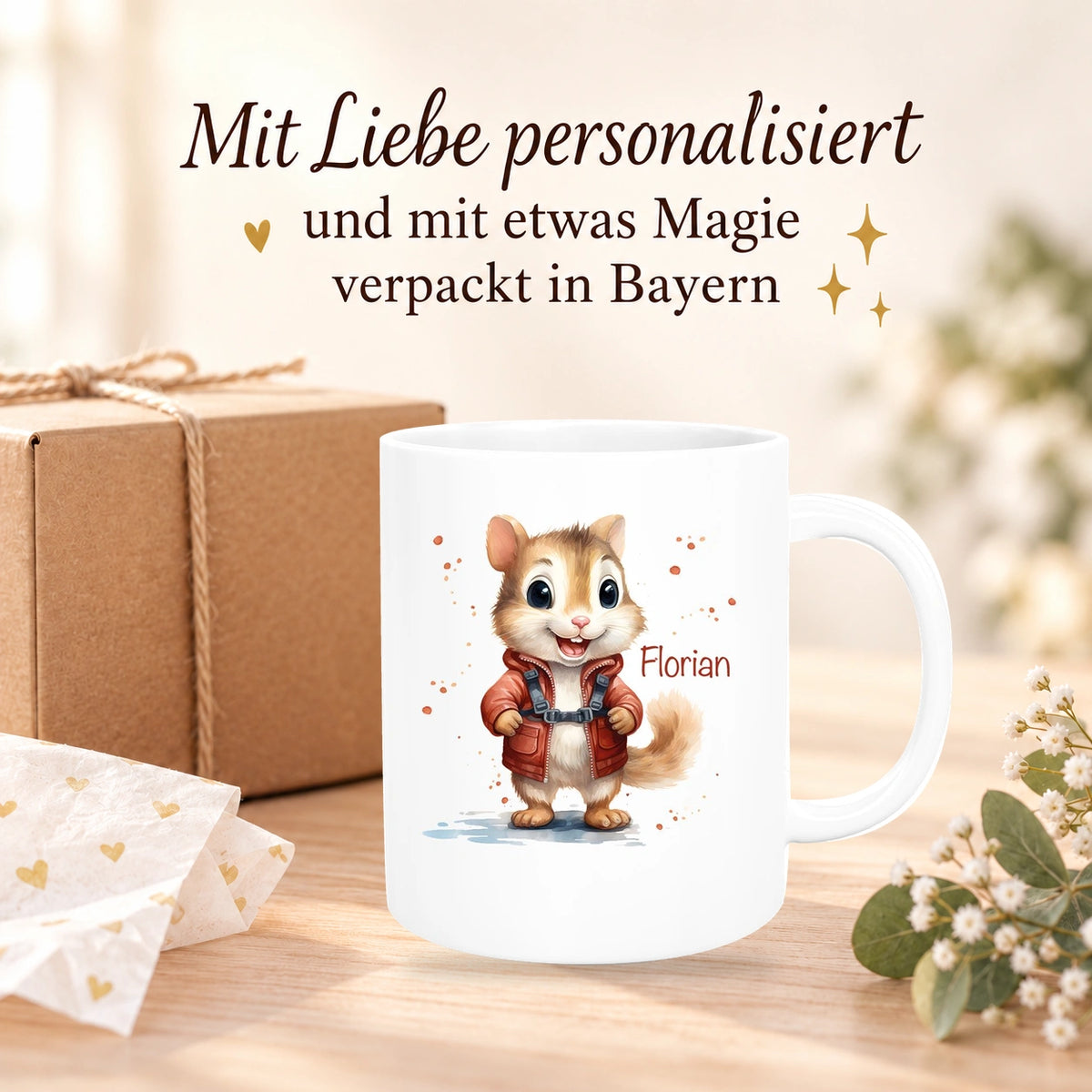 Tasse Wunschname Chipmunk 1 Keramik Kinderbecher personalisiert versch. Farben