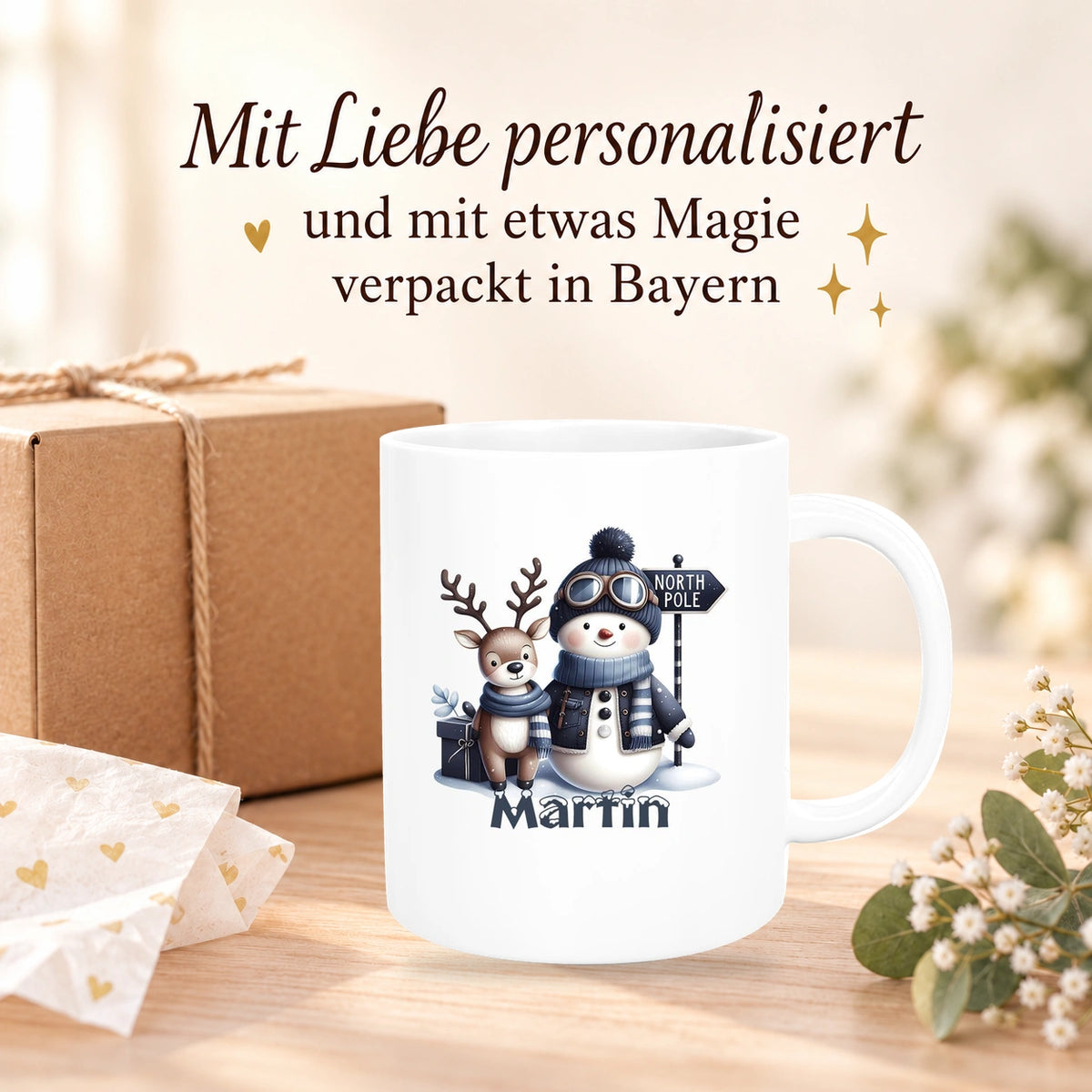 Tasse Wunschname Weihnachten Schneemann 5 Keramik Kinderbecher versch. Farben