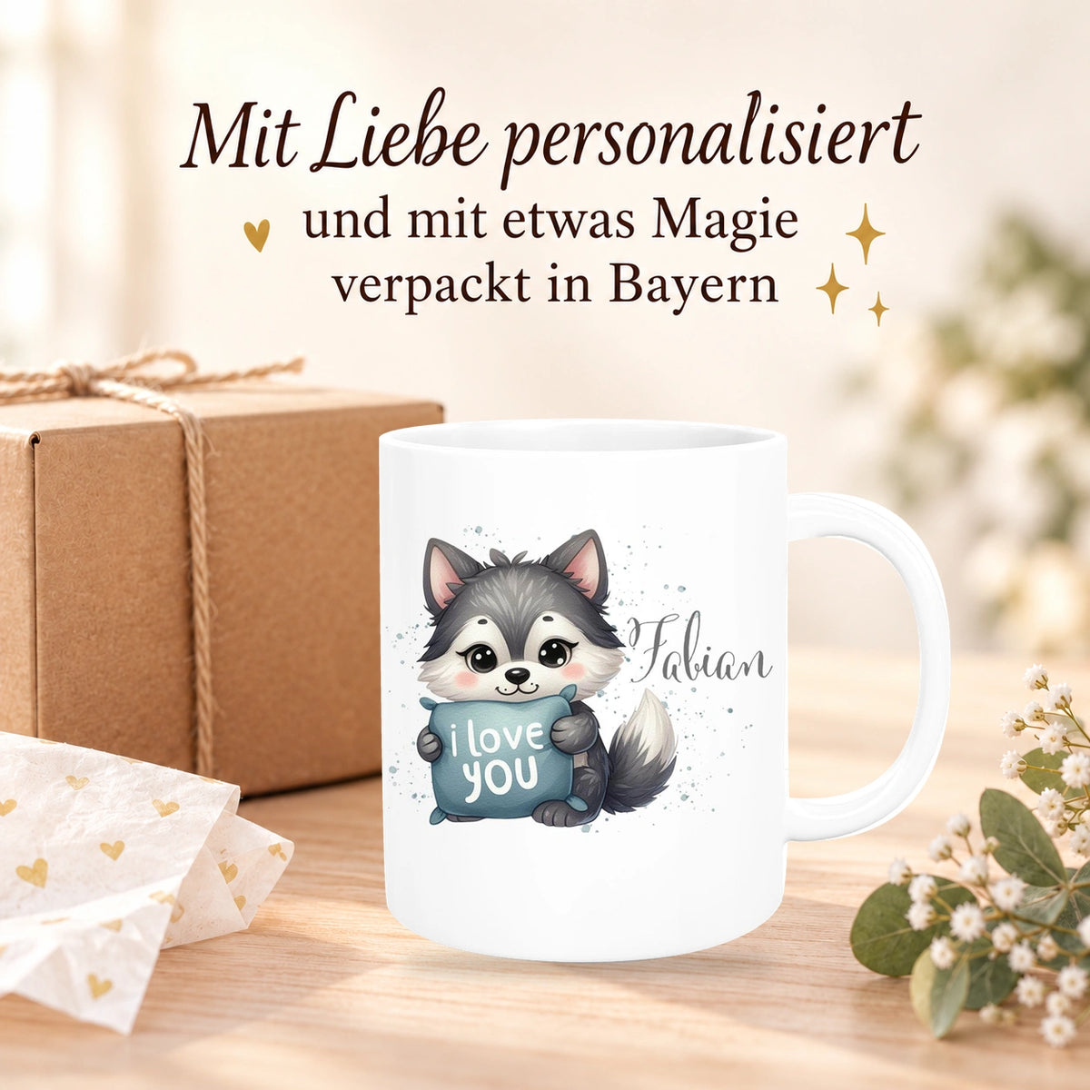 Tasse Liebe - Fuchs Valentinstag Wunschnamen Keramik personalisiert versch. Farben