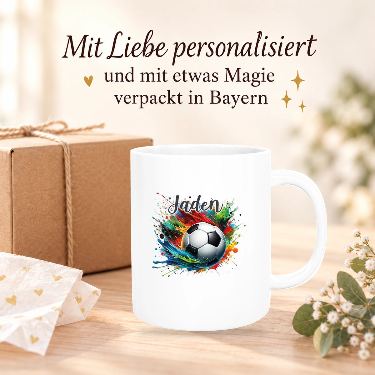 MUCKKI-PRO:cdfb196b4acd5d7610d3c1024968b57a4a7670974285bfe5f0334af5d7e3ced0:Tasse Wunschname Fußball 11 Keramik Kinderbecher personalisiert versch. Farben