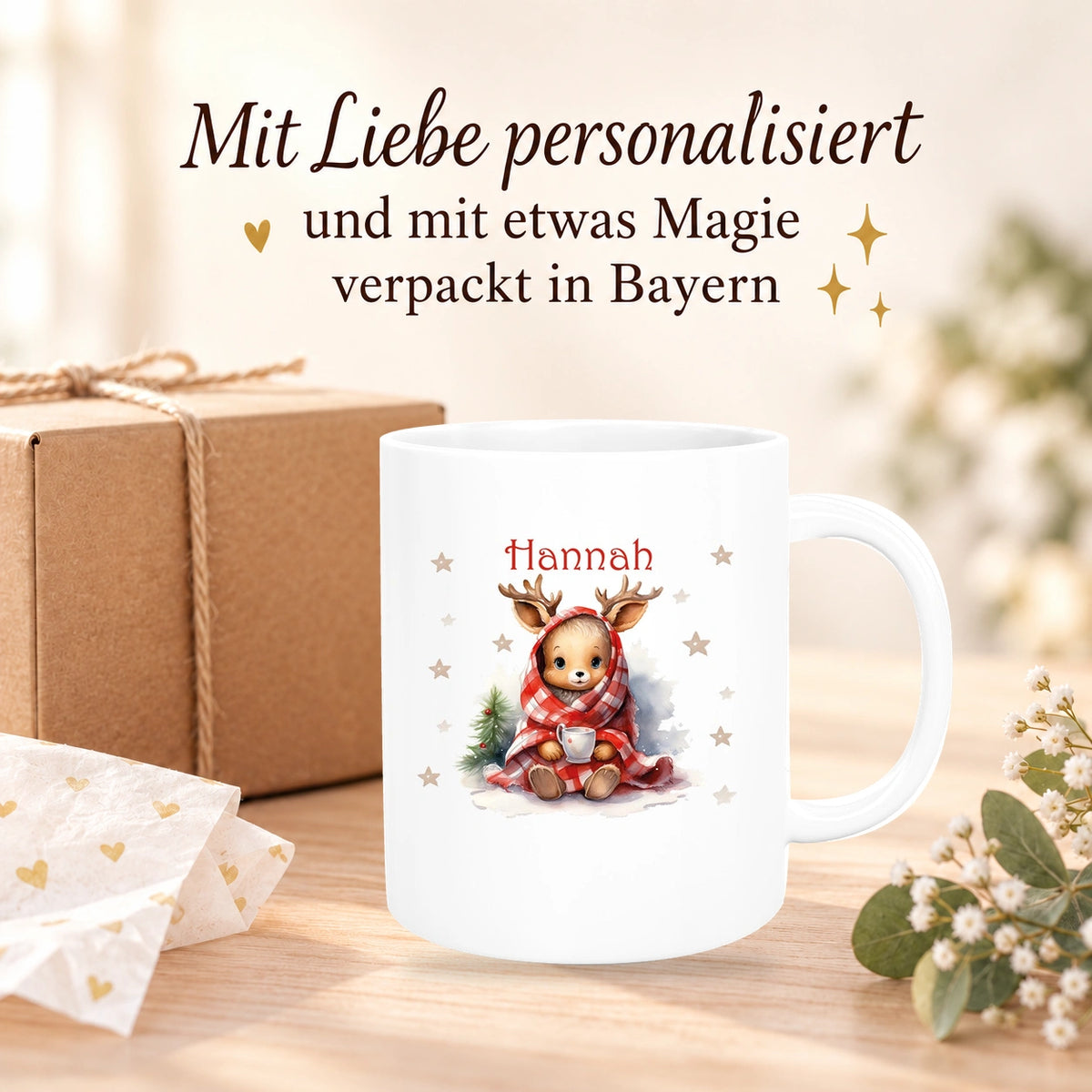 MUCKKI-PRO:eca5a3a41055ea6294104f326c4d99022d0cd6541cbc20d4879ff5fc15fcd391:Tasse Wunschname Weihnachten Rehlein 1 Keramik Kinderbecher versch. Farben