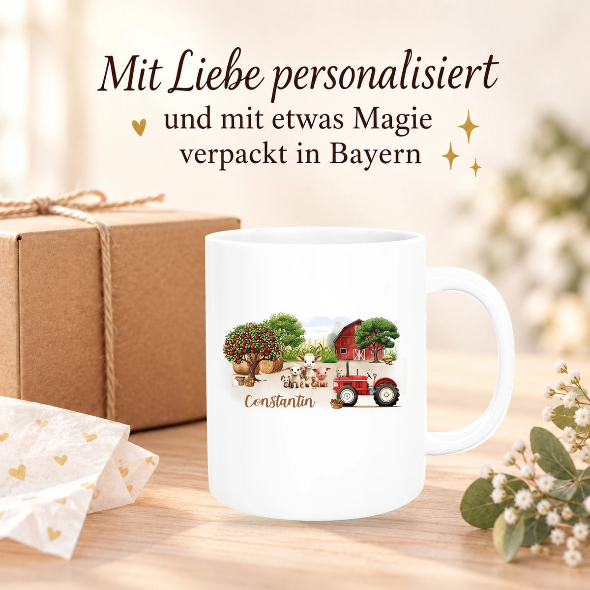 Tasse Wunschname Bauernhof 1 Keramik Kinderbecher personalisiert versch. Farben