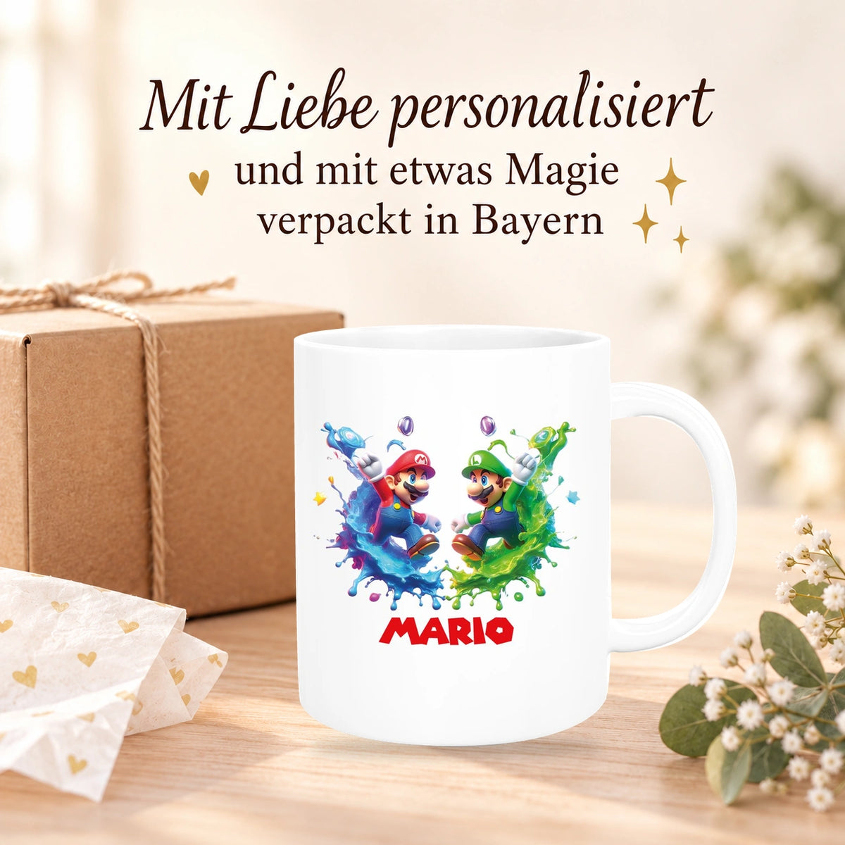 MUCKKI-PRO:25a8db58474d31034ee934562660655f9ddbb2d7e417d1dc9e9e064770545b68:Tasse Wunschname Super-Mario 7 Keramik Kinderbecher personalisiert versch. Farben
