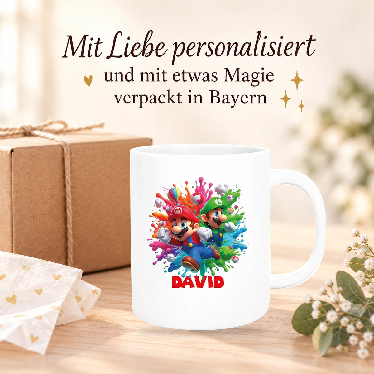 Tasse Wunschname Super-Mario 1 Keramik Kinderbecher personalisiert versch. Farben