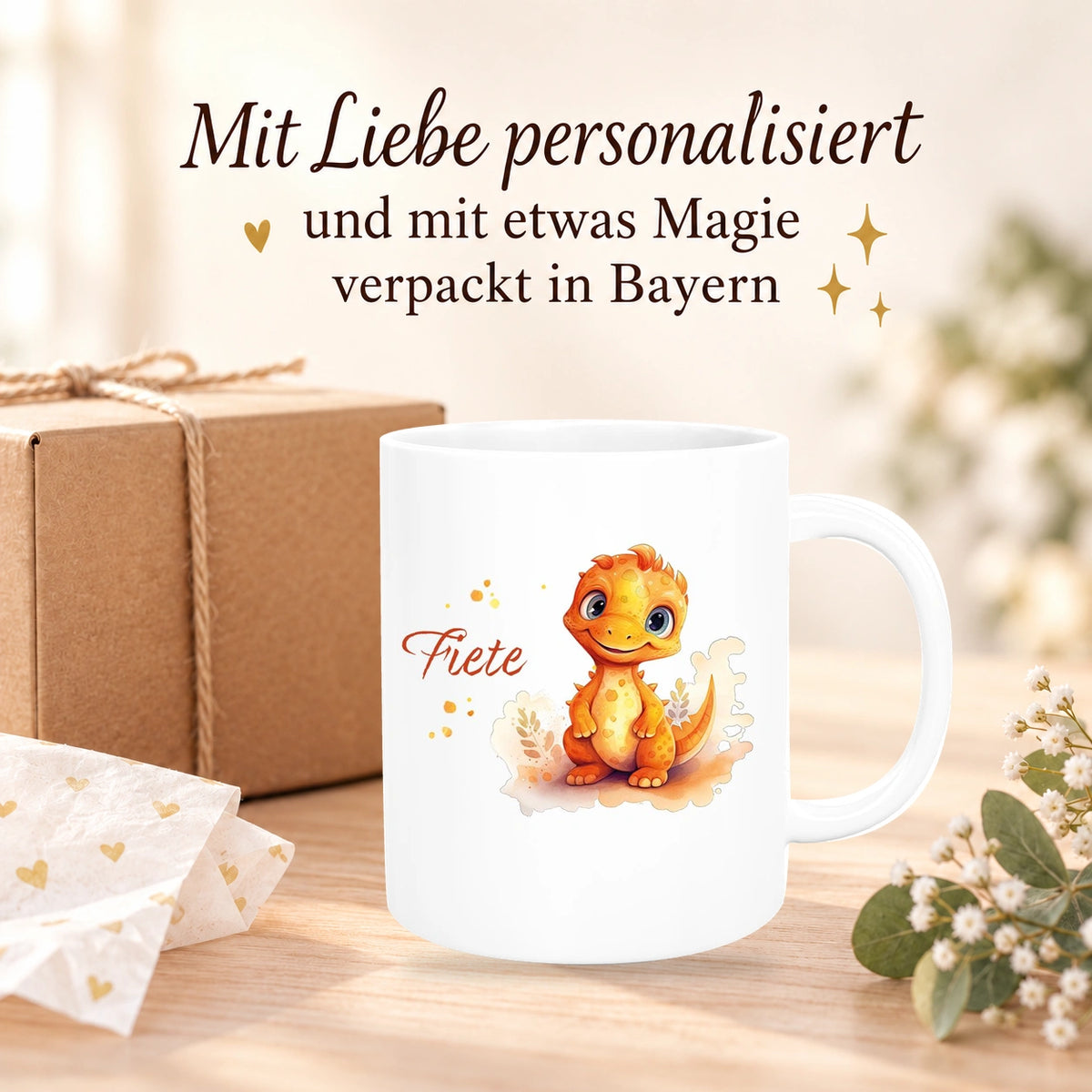 Tasse Dino 10 Wunschname Keramik Kinderbecher Personalisiert versch. Farben