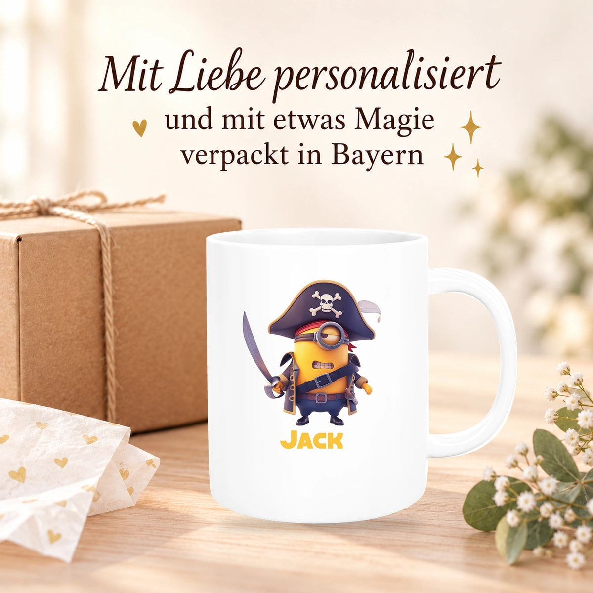 Tasse Minions Kinder Minion 1 Pirat Wunschname Keramik Kinderbecher personalisiert versch. Farben