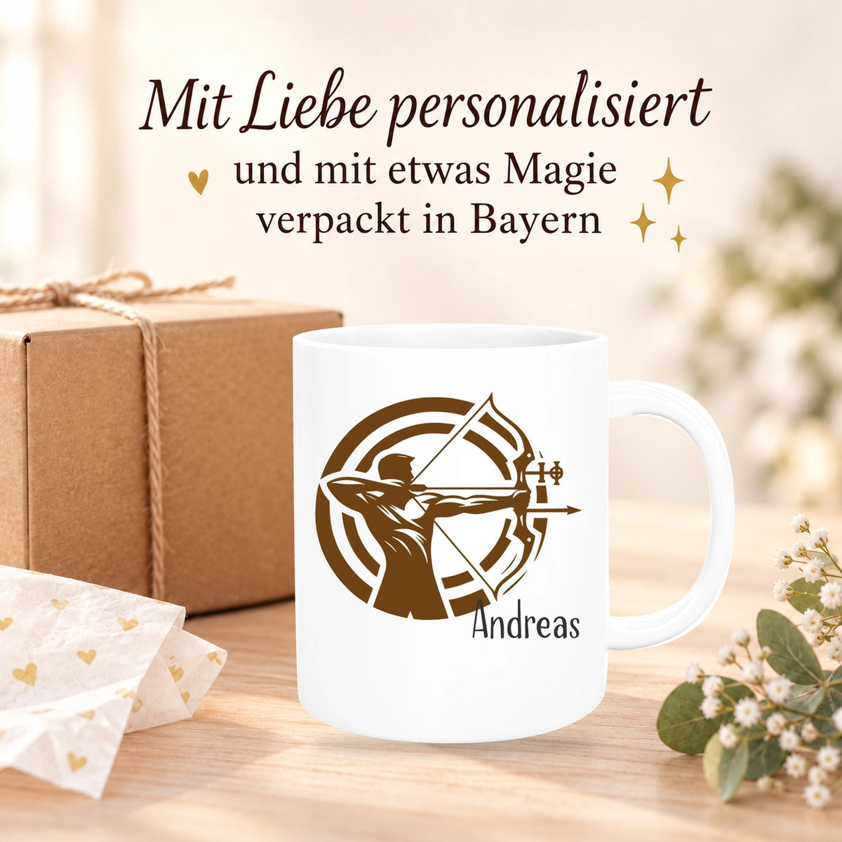 MUCKKI-PRO:ff1800df21ad505f945b936beca36d782e69aa630687ed0d012331be66285c08:Tasse Bogenschütze 2 Wunschname Keramik personalisiert versch. Farben
