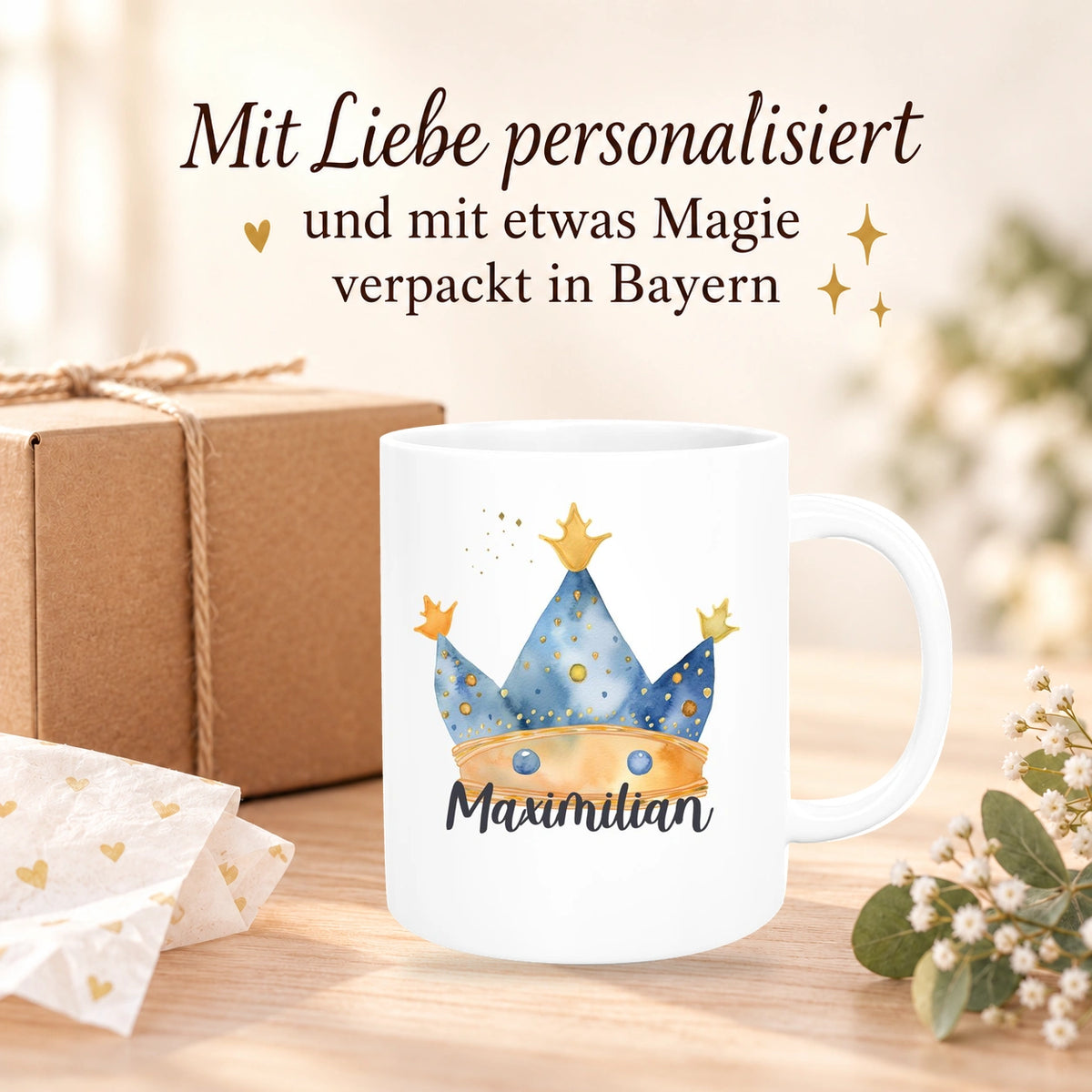 MUCKKI-PRO:0d6193437ad15233ba4bbee82e3bebe424ada8de4d42115ddef0f8746dae6b00:Tasse Prinz Krone 1 Wunschname Keramik Kinderbecher personalisiert versch. Farben