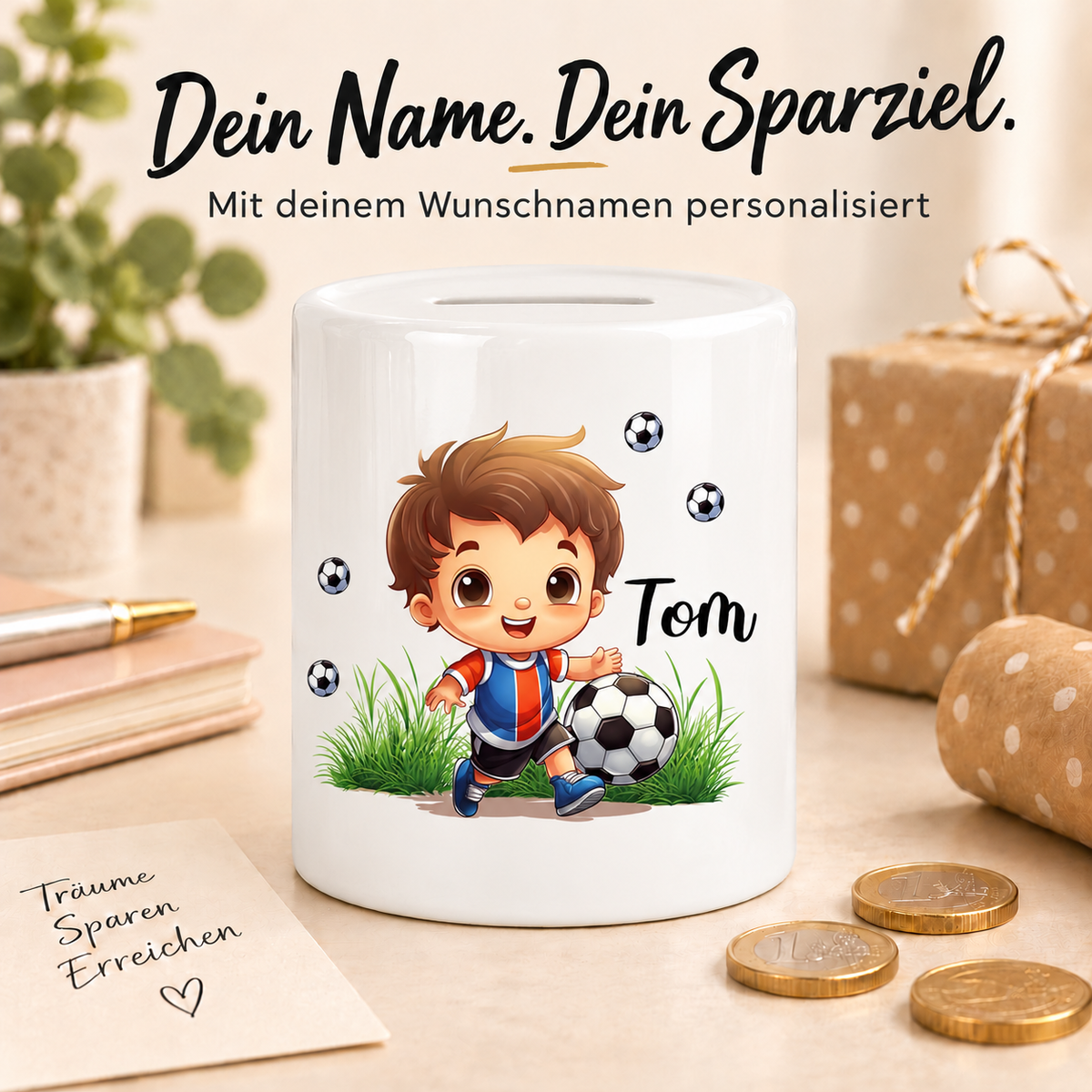 MUCKKI-PRO:5d262adfc30e53907631c1cf1b33e2b86795869341a39face9131221e7300d7c:Spardose mit Wunschname Fußball 8 personalisiert