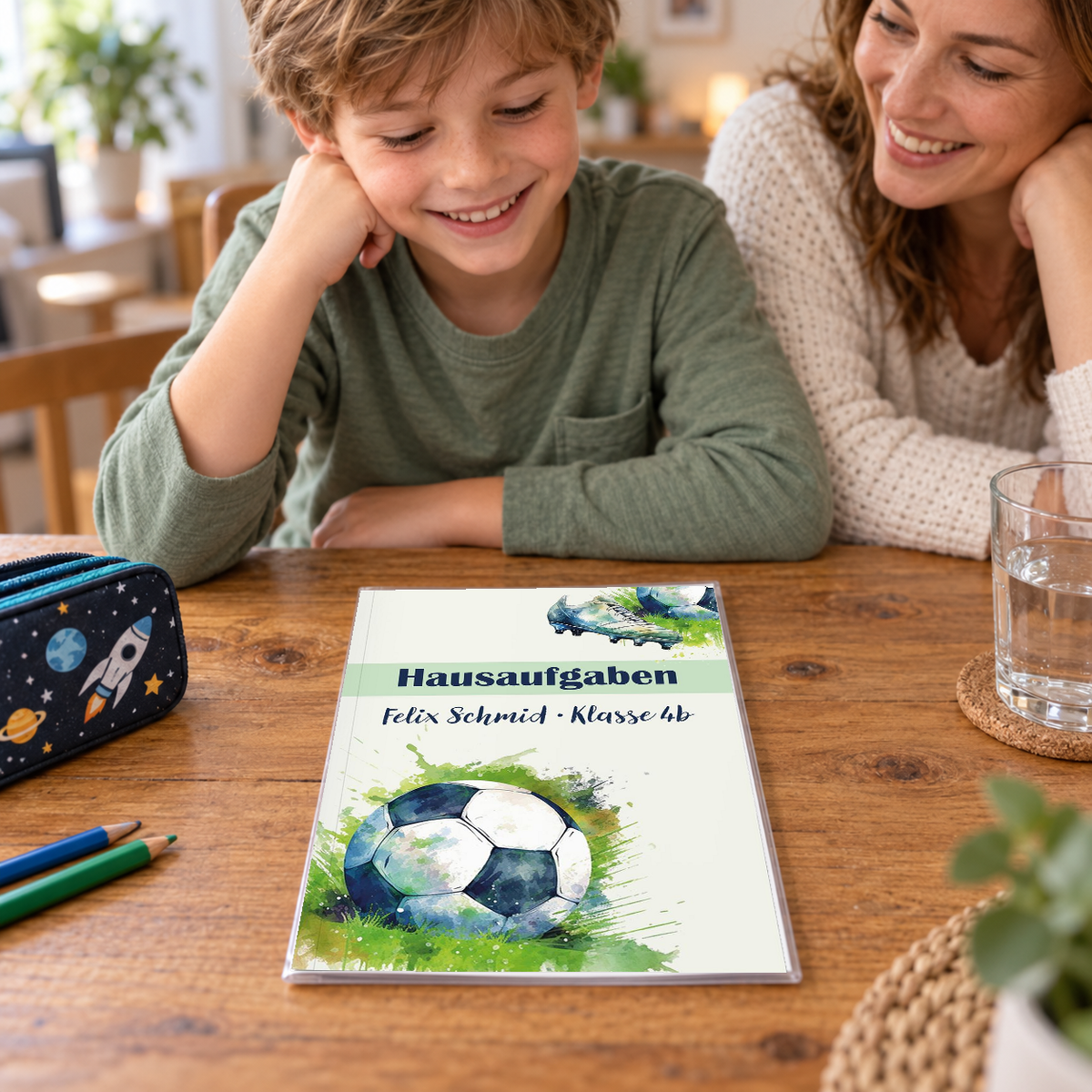 Hausaufgabenheft Fußball 4 DIN A5 - 48 Blatt mit Name und Klasse