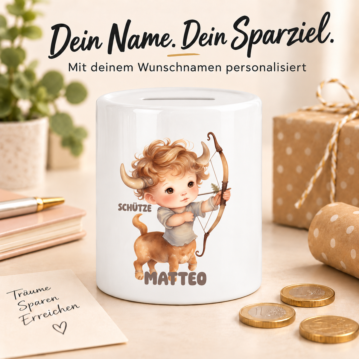 MUCKKI-PRO:8df115b77e8470436eee4351d90d6c127d25da89c764a393f18f36c988bbfda5:Spardose mit Wunschname Sternzeichen Schütze 1 personalisiert