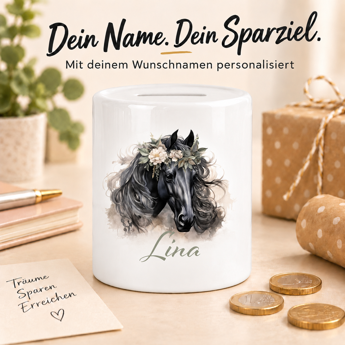 MUCKKI-PRO:69fc4af9cedcf86593a64d2169b6c5fd8b4152da9e60c7c05dd6873d9f2e99ff:Spardose mit Wunschname Pferd 3 personalisiert