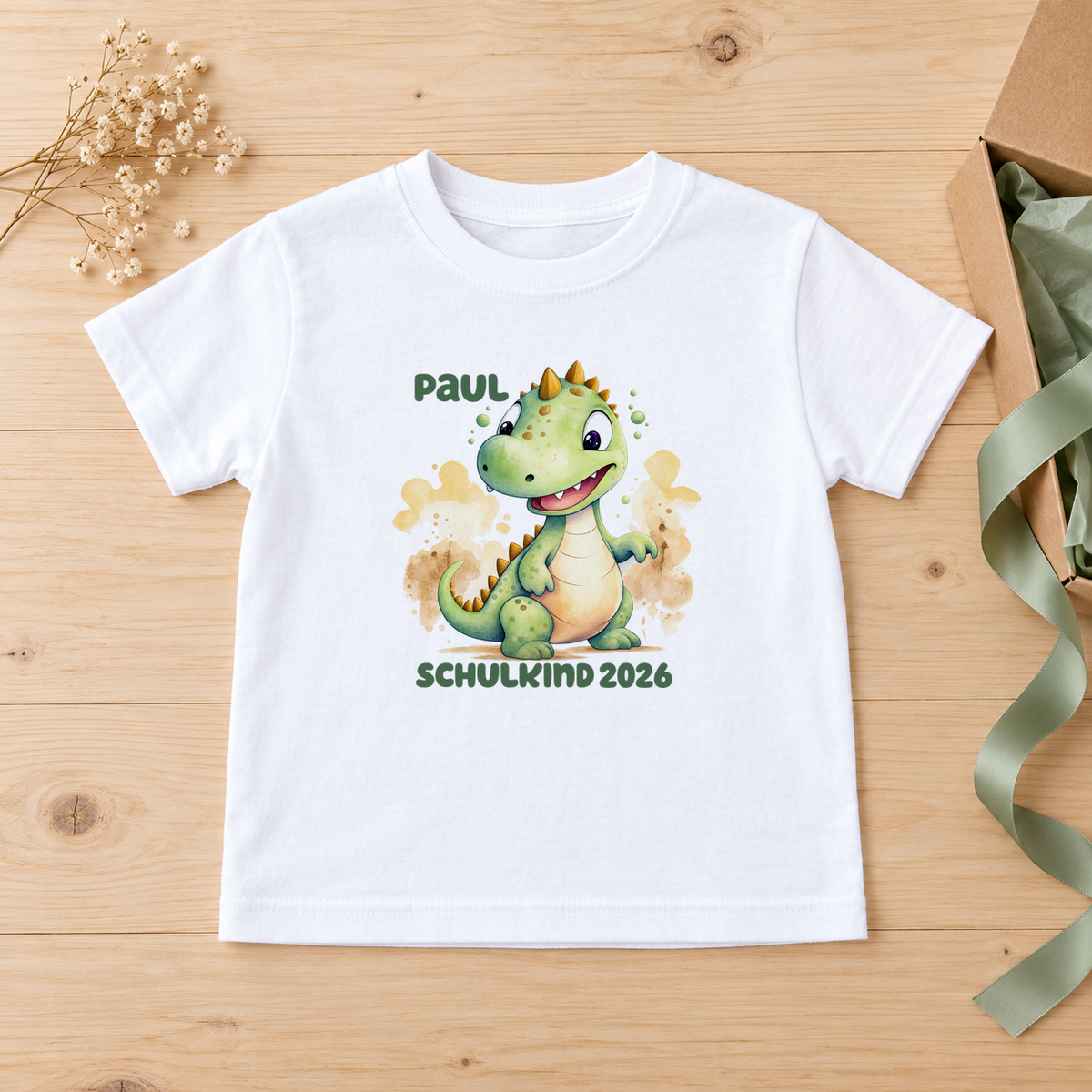 MUCKKI-PRO:49943a184d44599e4c1d26464758407d567f2519ea3d40b1a90c97bf88902d77:T-Shirt Schulkind-Dino 1 Personalisiert mit Namen Kinder