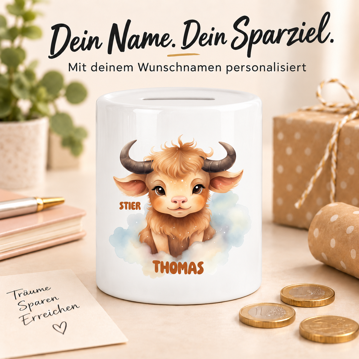 MUCKKI-PRO:a84c0534c6a0ce6000e89f10b64abda16f5999a5da5c3f015294dd9b4841ffa2:Spardose mit Wunschname Sternzeichen Stier 1 personalisiert