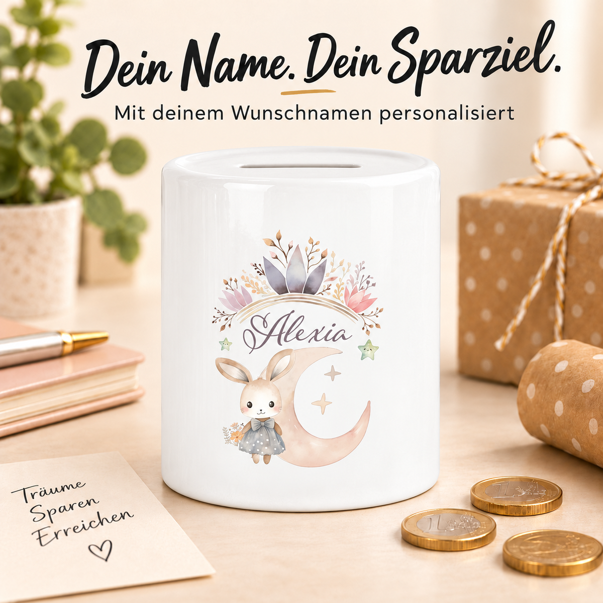 MUCKKI-PRO:3ac92b7c8b32e86b0b2ac0534079db2d104845fd1a11f0ad9dd59b51c11a5590:Spardose Hase Wunschname personalisiert