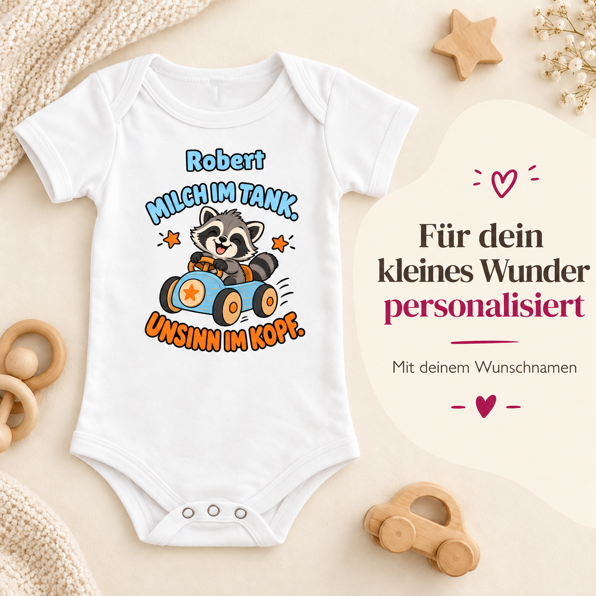 Personalisierter Babybody „Milch im Tank“ mit deinem Wunschnamen