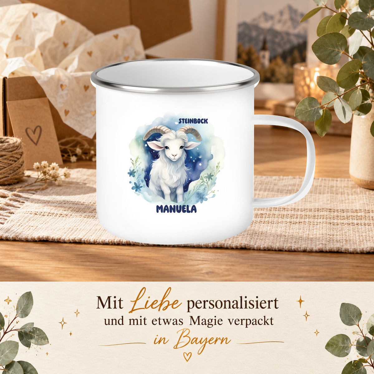 MUCKKI-PRO:3f6c9b1be1d9e3a2eb1cce097c88e1899bf1fe5a06f600d84060c22557214b21:Tasse Sternzeichen Kinder Steinbock 1 Wunschname Emaille Kinderbecher personalisiert