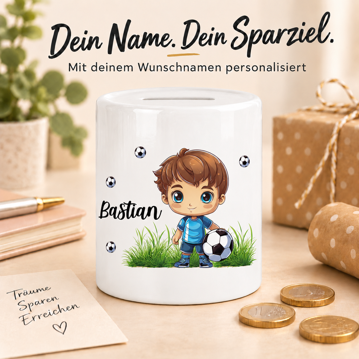 MUCKKI-PRO:ce17acd2613eb596ee6fa687b5d23e20084c74831f2ad750d109d3a30921535d:Spardose mit Wunschname Fußball 6 personalisiert