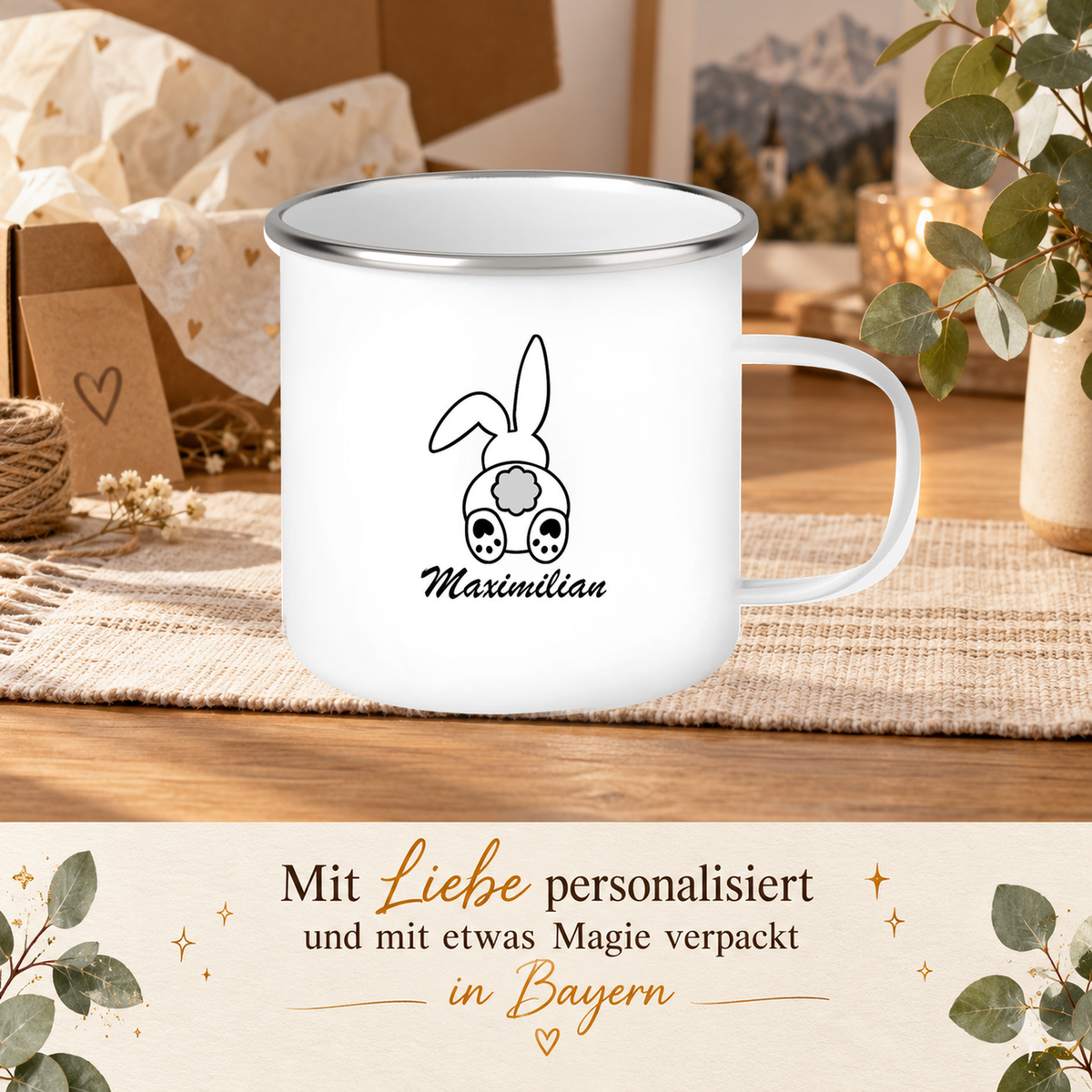 MUCKKI-PRO:998d7afc5c6a0c9c7d45ef23e2e9e55aa197f8808d7b739b699a26cae5c71f75:Tasse Ostern - Hase 4 Wunschnamen personalisiert Emaillie
