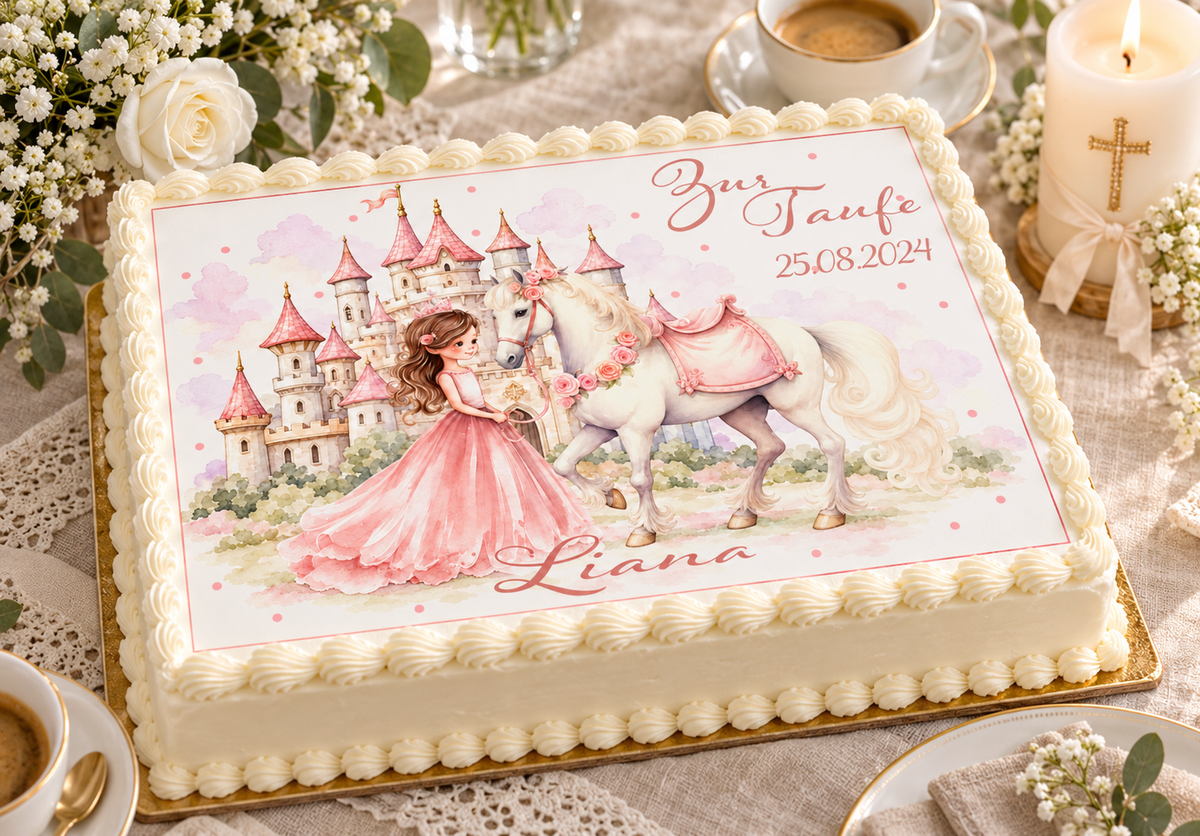 Tortenaufleger Taufe Prinzessin 2 Name & Datum – versch. Formen
