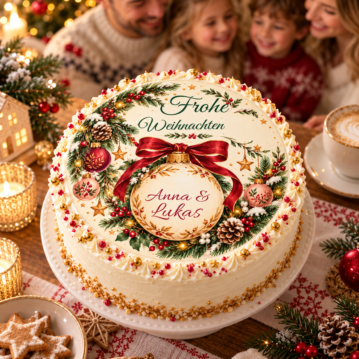 MUCKKI-PRO:ba367f09921e6ec774f5ef52fab47f652f1aec8cbd222b3ab0f9f6505ee9ce61:Tortenaufleger Weihnachten Weihnachtskugel – personalisiert mit Wunschnamen – versch. Formen